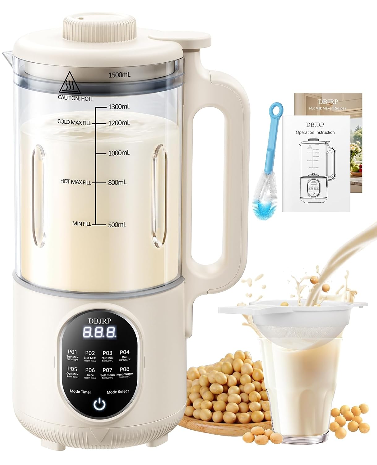 44oz Nut Milk Maker Machine, 8 in 1 Automatic Soy Milk Maker, Homemade Soy, Almond, Oat, Coconut, Plant Based and Non Dairy Beverages, Delay Start/Self-Cleaning with Electronic Cookbook image 1