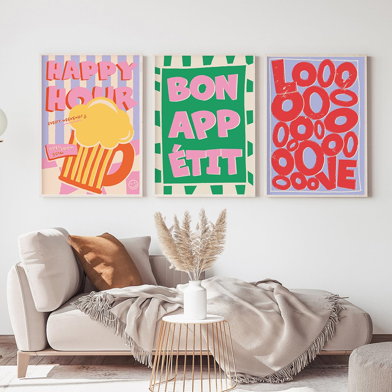 ZBELLO Set of 3 Posters, Colourful Food Art, Disco Ball French Fries Cocktail Pasta Club Canvas Print Posters, Stylish Images for Kitchen, Living Room and Home Decor, Unframed (B,21x30cm)