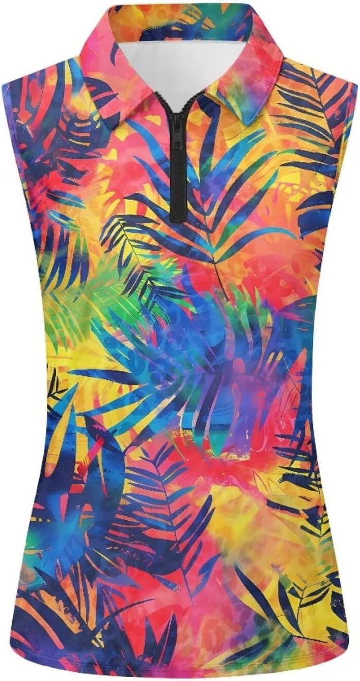 Womens Sleeveless Golf Shirts Zip Up V Neck Workout Tank Tops Quick Dry Lightweight Athletic Tops