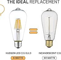 Vista 8 de Hudson Bulb Co. Bombillas LED Edison vintage, 6 W, base E26/E27, regulable equivalente a 60 W, luces blancas de luz diurna de 4000 K, estilo ST58