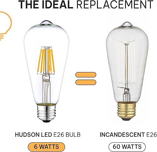 Miniatura 8 de Hudson Bulb Co. Bombillas LED Edison vintage, 6 W, base E26E27, regulable equivalente a 60 W, luces blancas de luz diurna de 4000 K, estilo ST58