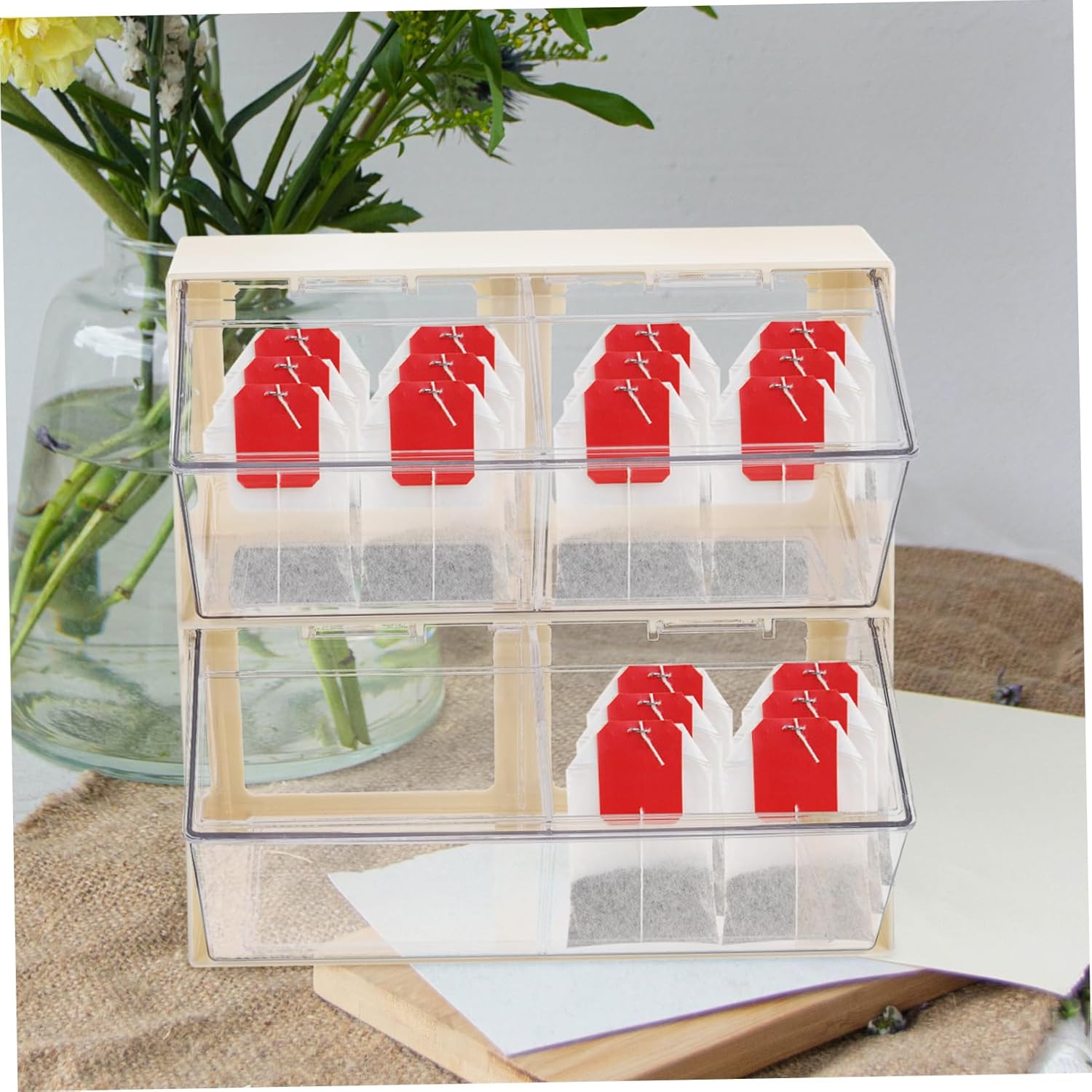 Alipis Transparent Acrylic Tea Bag Storage Chest Multi Compartment Organizer for Tea Coffee Bags Stylish Design for Home Hotels and Cafes Easy to Clean Manage