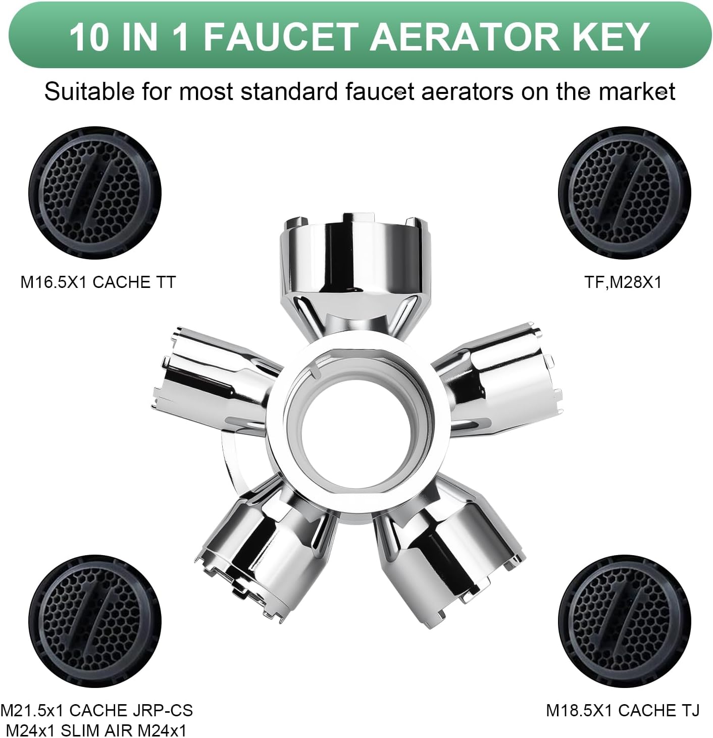 Upgraded Metal 10-in-1 Faucet Aerator Tool - Universal Heavy-Duty Metal Removal Key, Compatible with TT/TF/STD Aerator Types, Covers Full Size Range M16.5 to M28, Must-Have for DIY Plumbing Fixes