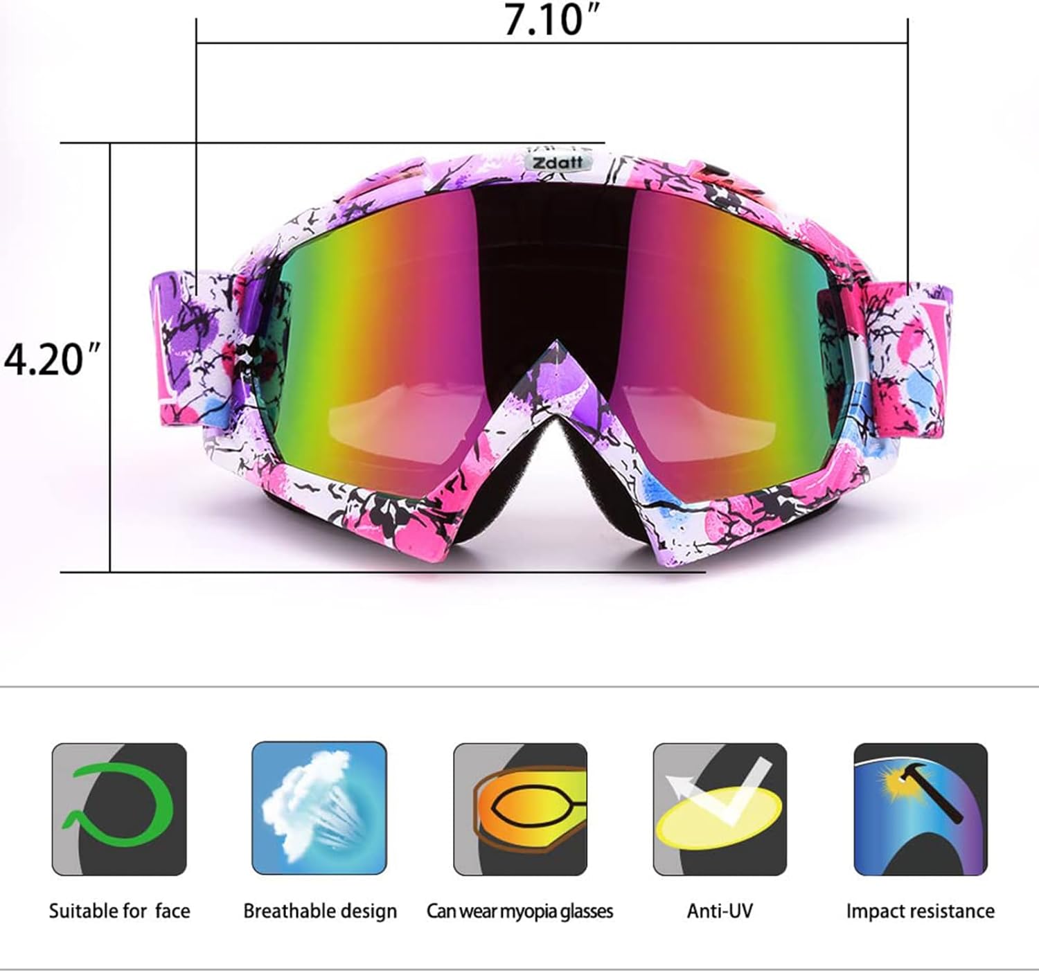 Dirt Bike Goggles, ATV Motorcycle UTV MX OTG Accessories Goggle Glasses & Anti Fog Ski Goggles, Racing Skiing Dirtbike - Image 3