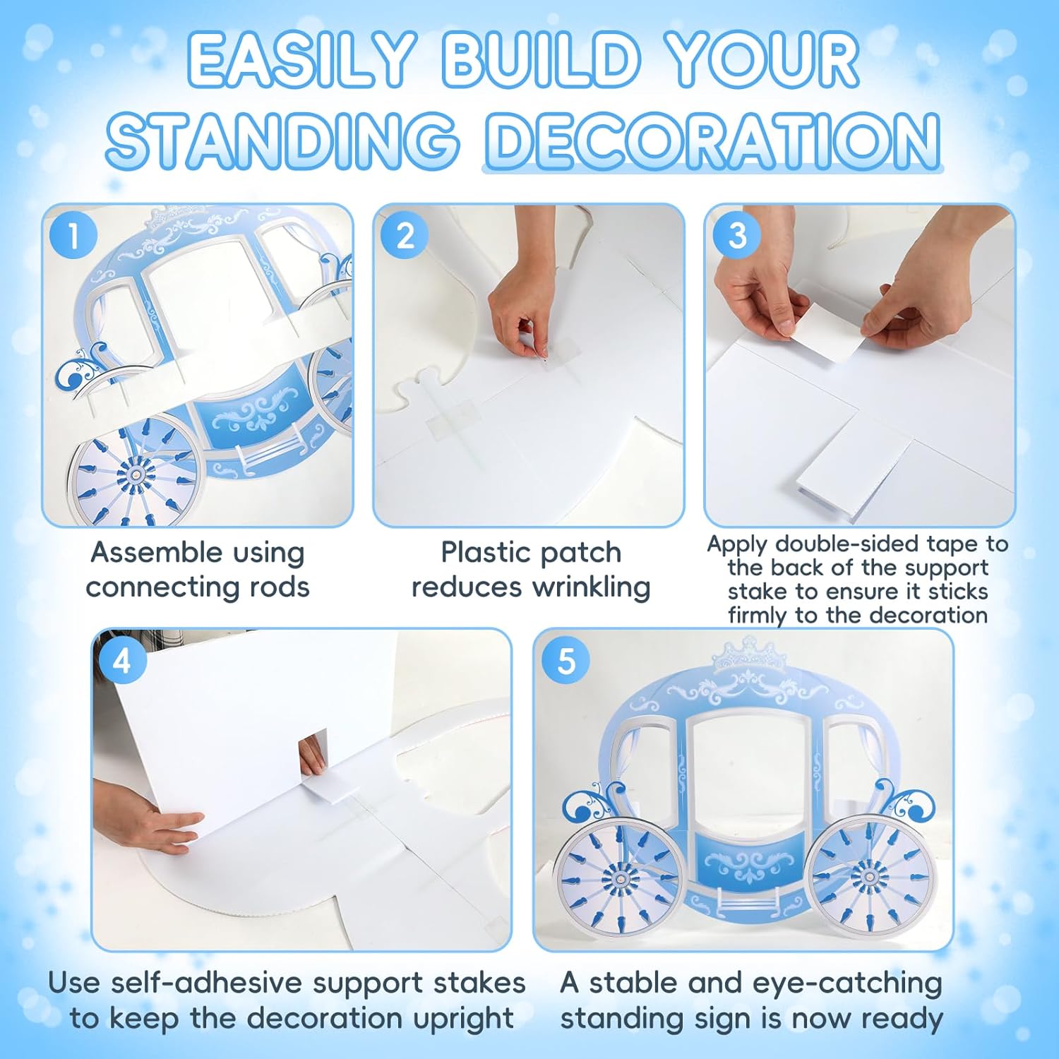 47" Blue Carriage Cardboard Princess Castle Photo Booth Props Life Size Cardboard Cutout Standup Castle Photography Background for Princess Birthday Party Decoration(Blue)