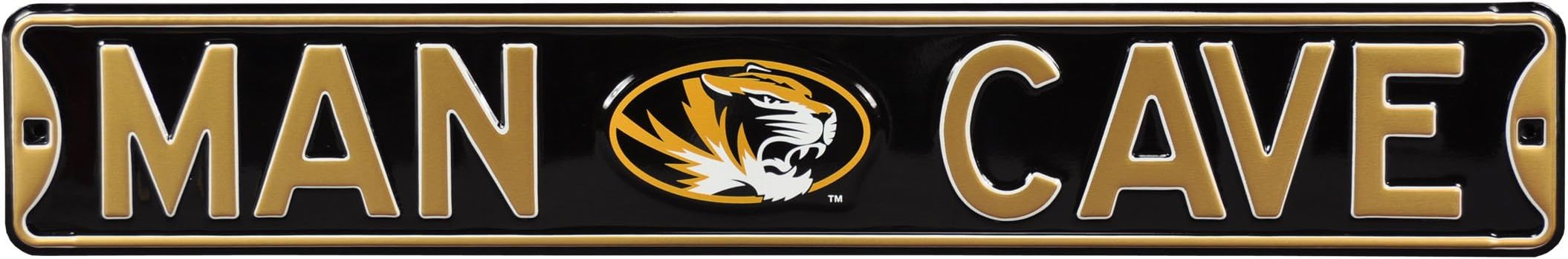 Authentic Street Signs NCAA MAN CAVE, Officially Licensed, REAL 3 Foot, Premium Grade Solid Steel Embossed STREET SIGN- Prime Wall Decor for Home, Office, Garage- Perfect Gift for Him!!, Missouri Tigers, 36" x 6", Team Color