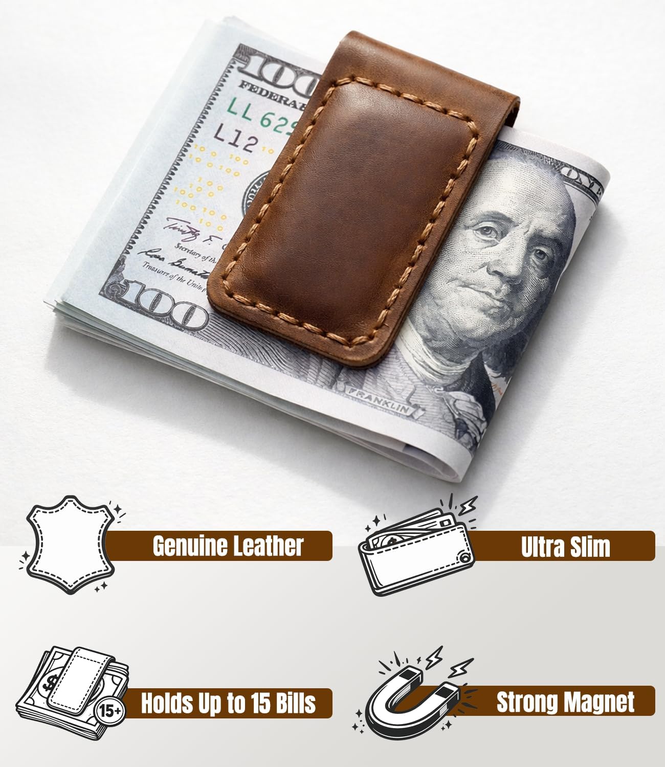 Personalized Money Clip, Custom Leather Engraved with Magnetic Closure, Handmade Customized Monogrammed Money Clip for Men - Image 3