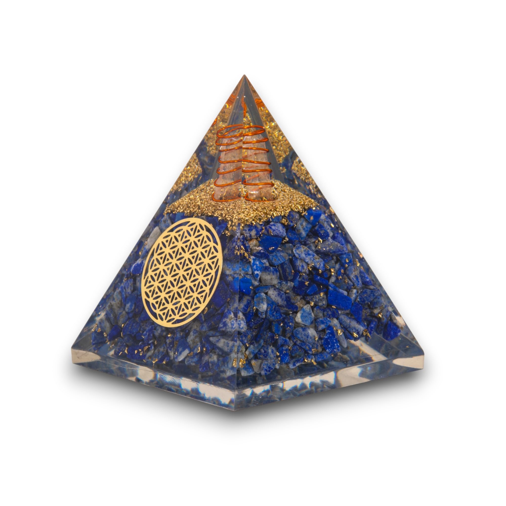 Lapis Lazuli Orgonite Pyramid - Healing Crystals for Success - Elevate Meditation with Orgonite Energy, Includes Black Tourmaline Pendant