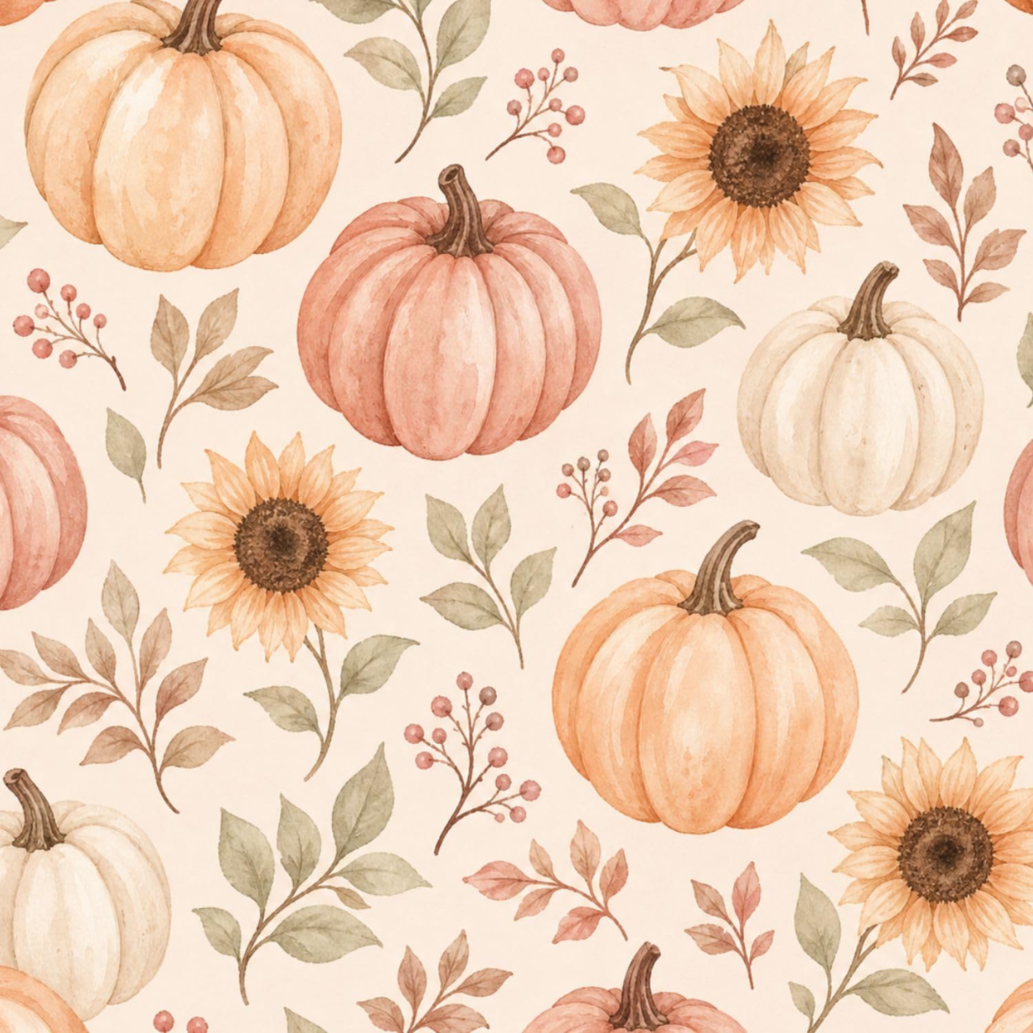 DERUINVAIO Self Adhesive Feature Removable Pumpkin Sunflower Watercolor Peel and Stick Vinyl Wallpaper Roll, Sticky Lining Paper for Bedroom, Living Room, Kitchen Walls