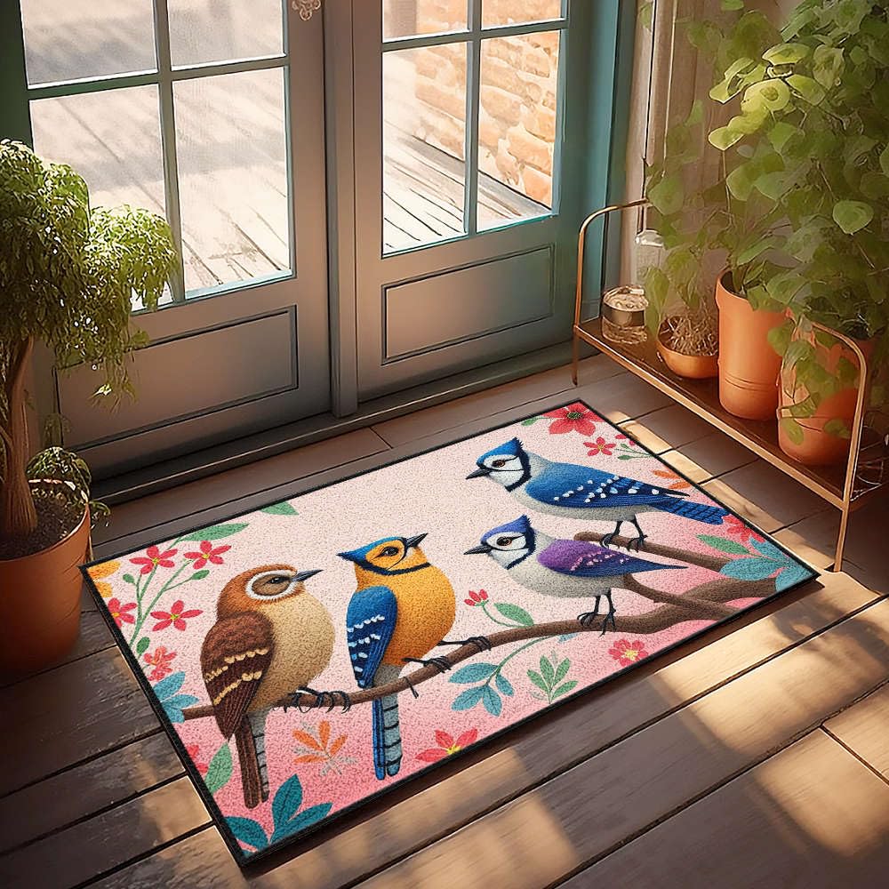 Grand tapis d'extérieur oiseaux colorés paillasson déco de qualité
