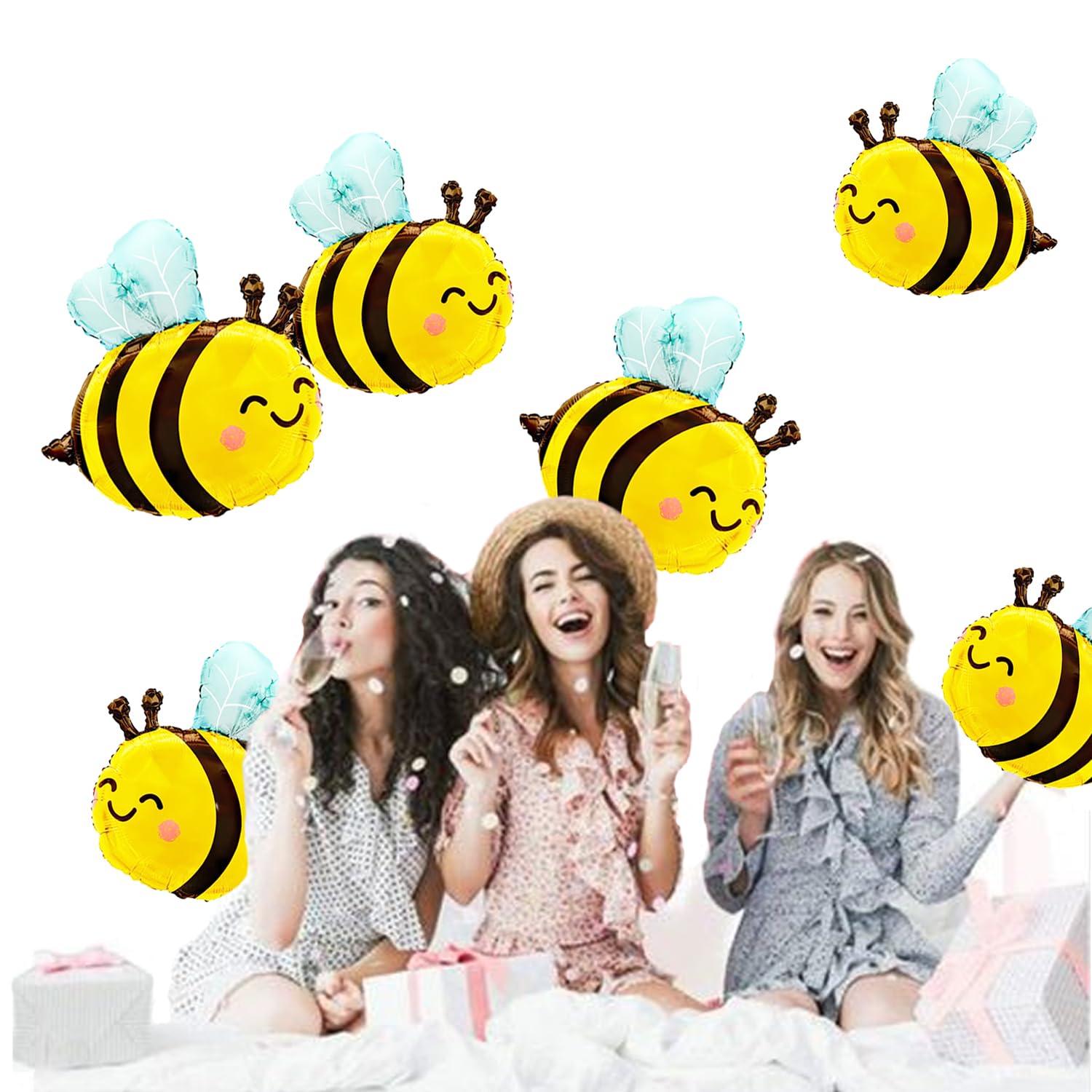 Finypa 6pcs Palloncini Ape Sorriso Carino Woodland Honeybee Decorazioni per Festa di Compleanno, Anniversario, Baby Shower, Unisex Adulti, Giallo, Rotondo, Gomma