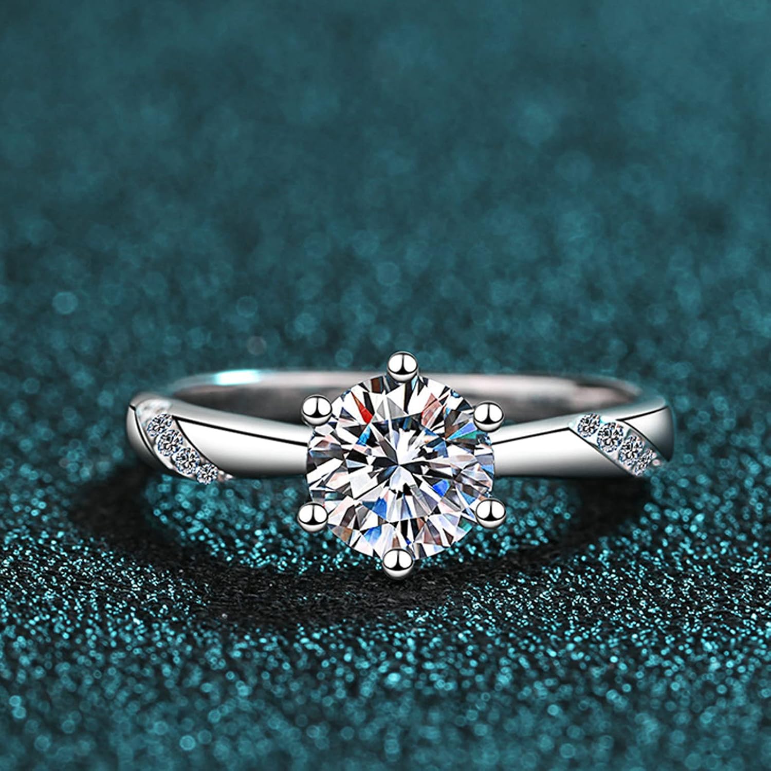 Women Wedding Rings, S925 Sterling Silver Rings for Women Elegant 6 Prong Round Cubic Zirconia/Moissanite Promise Rings Silver