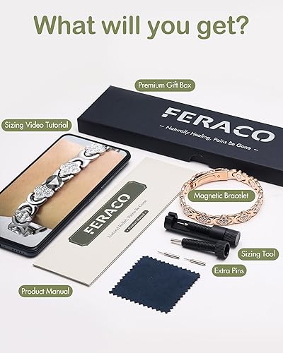 Miniatura 6 de Feraco Pulseras magnéticas para mujer con imanes efectivos de 3800 Gauss, pulsera de acero inoxidable con circonita brillante, símbolo infinito
