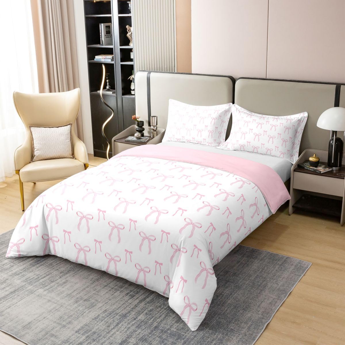 Homewish Homwish różowa kokardka king zestawy poszewek na kołdrę różowa i biała księżniczka kokarda bawełniana pościel dziewczęca urocza kokarda poszewka na kołdrę marzycielska muszka zestaw