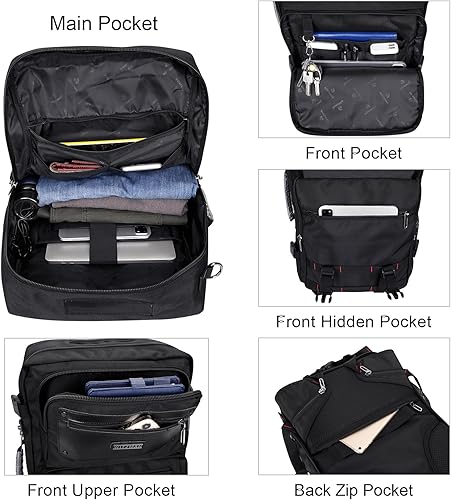 Miniatura 3 de WITZMAN Mochila de viaje de mano para hombre, convertible, grande, de nailon, para portátil de 17 pulgadas, aprobada por aerolíneas, Negro -,