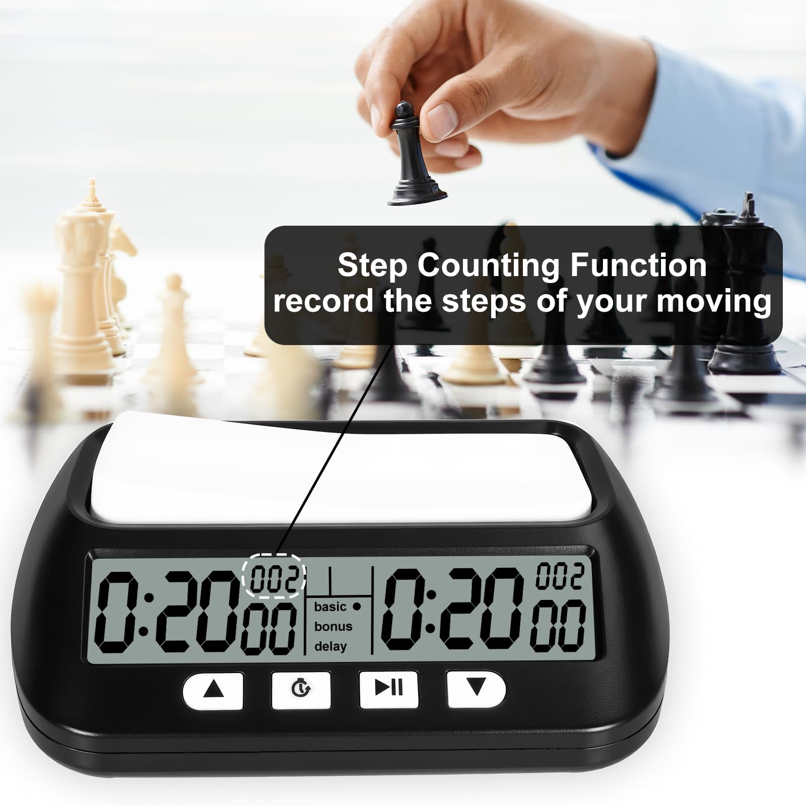 KIMIGO Horloge D'Échecs Numérique Professionnelle Avec Affichage Multifonction Compte A Rebours Bonus Delai 4 Boutons De Comm