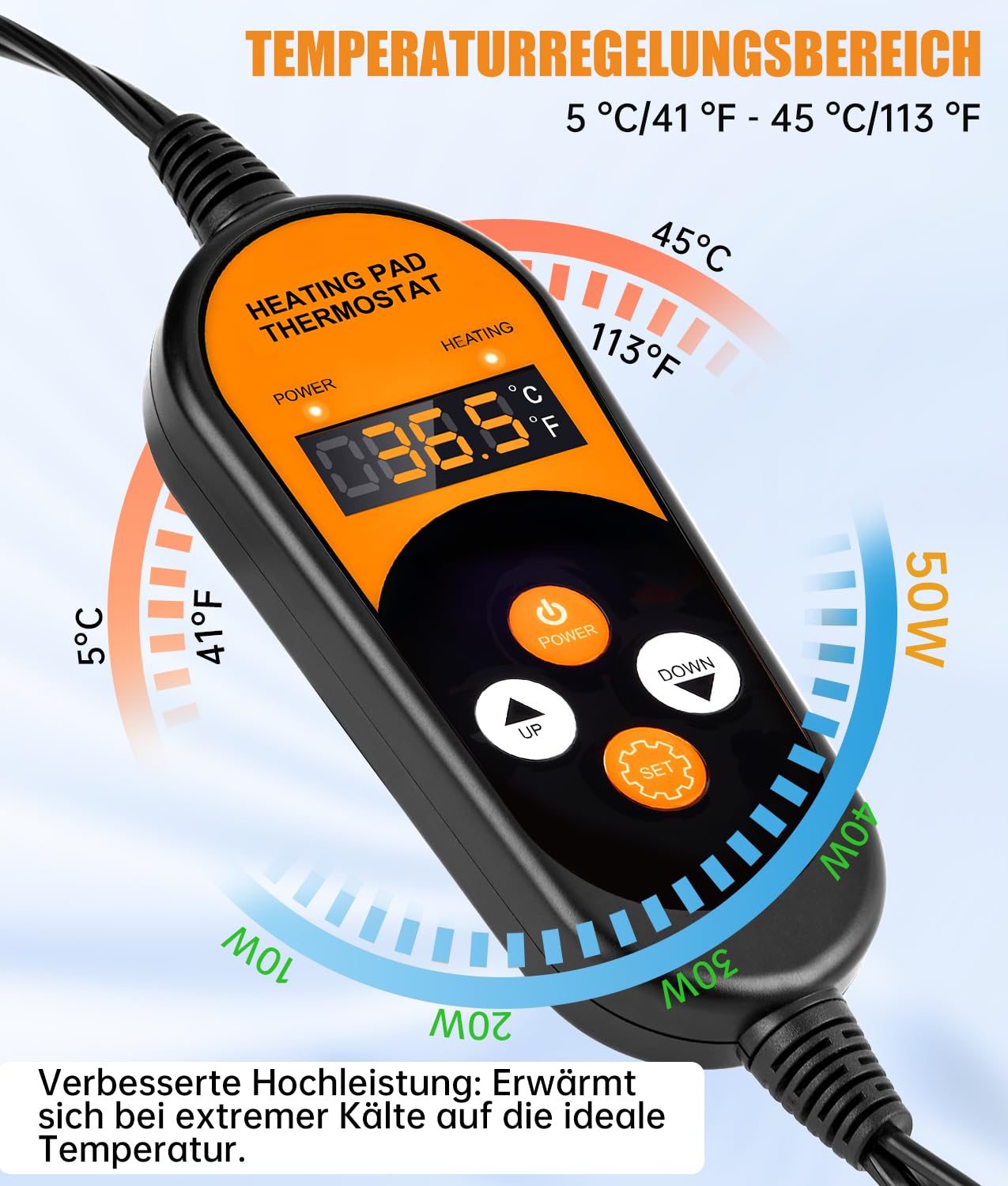 WADEO Heizmatte für Pflanzen 53 x 25 cm, 50 W Sämlinge Heizmatte mit automatische Heizfunktion und Timerfunktion, Nachhaltige Heizleistung, Thermostat einstellbar, für Pflanzen, Keimung, Reptilien
