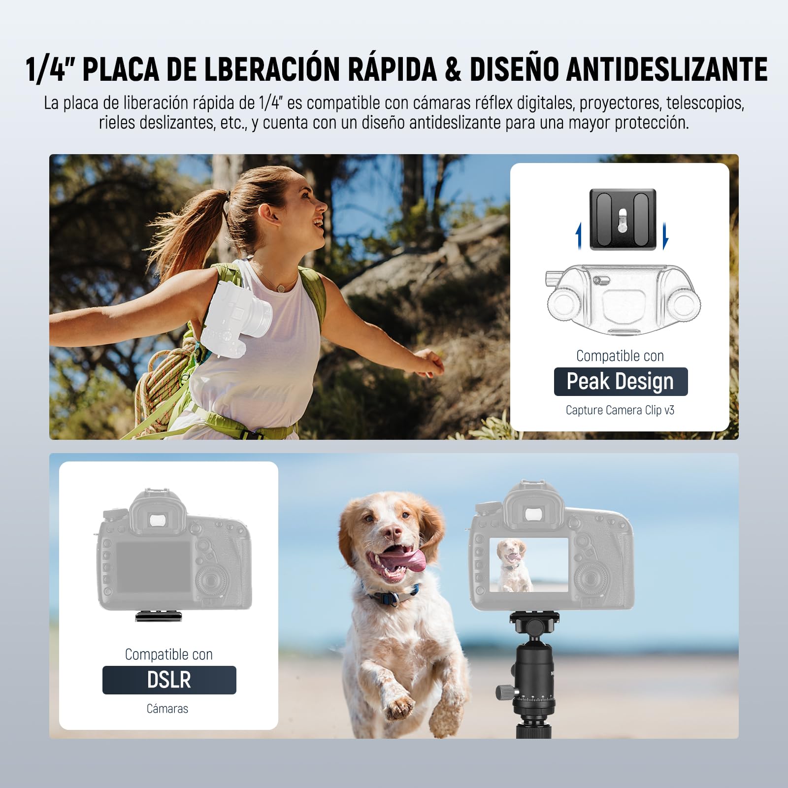 NEEWER Trípode Monopié Fibra Carbono Cámara,65" Ligero Compacto Portátil Viaje DSLR Video Tripode, 360° Rótula Placa QR Antideslizante Eje Central Invertido Patas Reversibles, Carga Máx 13,2lbs, TP39