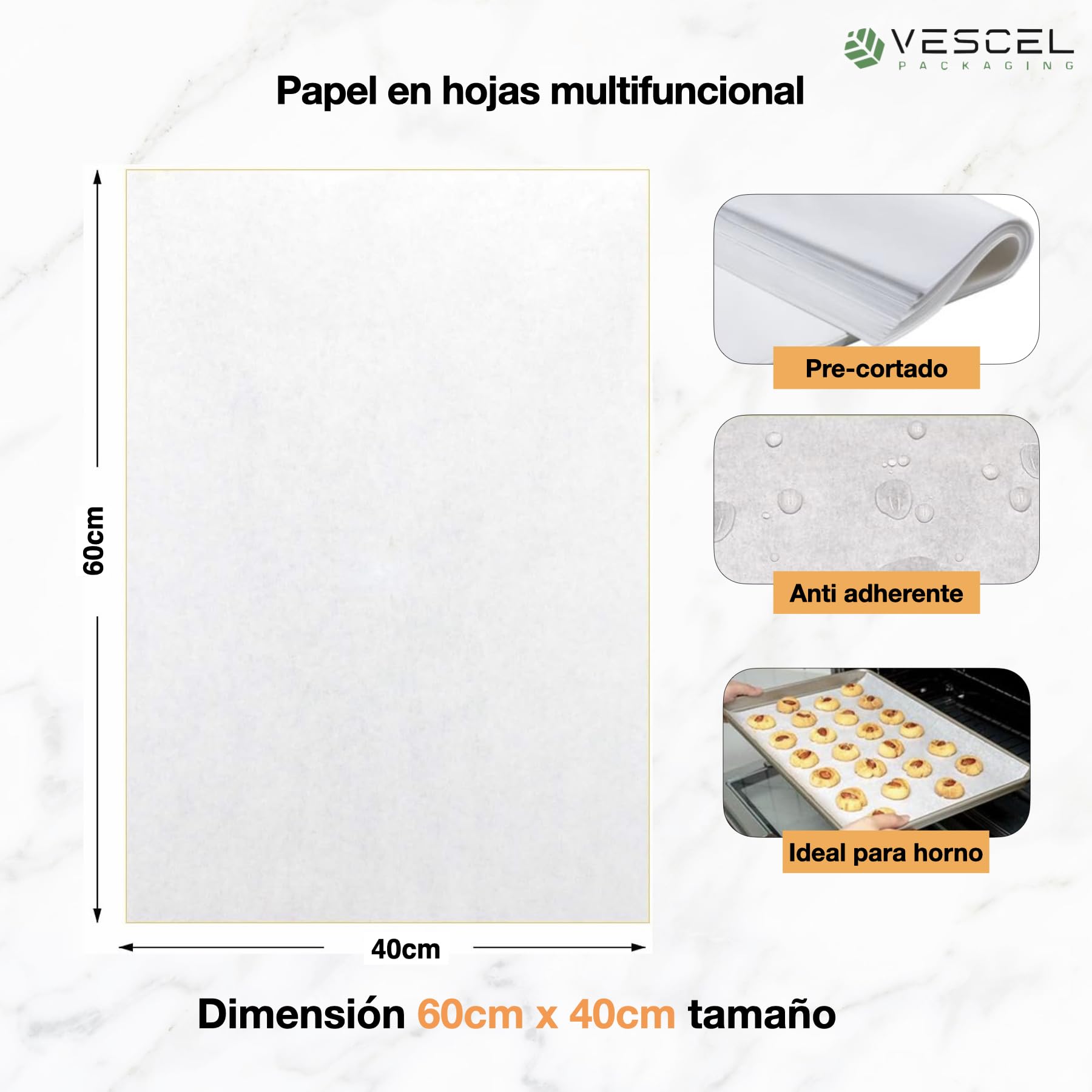 500 Pcs Papel de Horno, Precortado 40CMX60CM, Hojas de Papel de Horno Antiadherente Desechable, Ideal para Horno, Freidora de Aire y Microondas