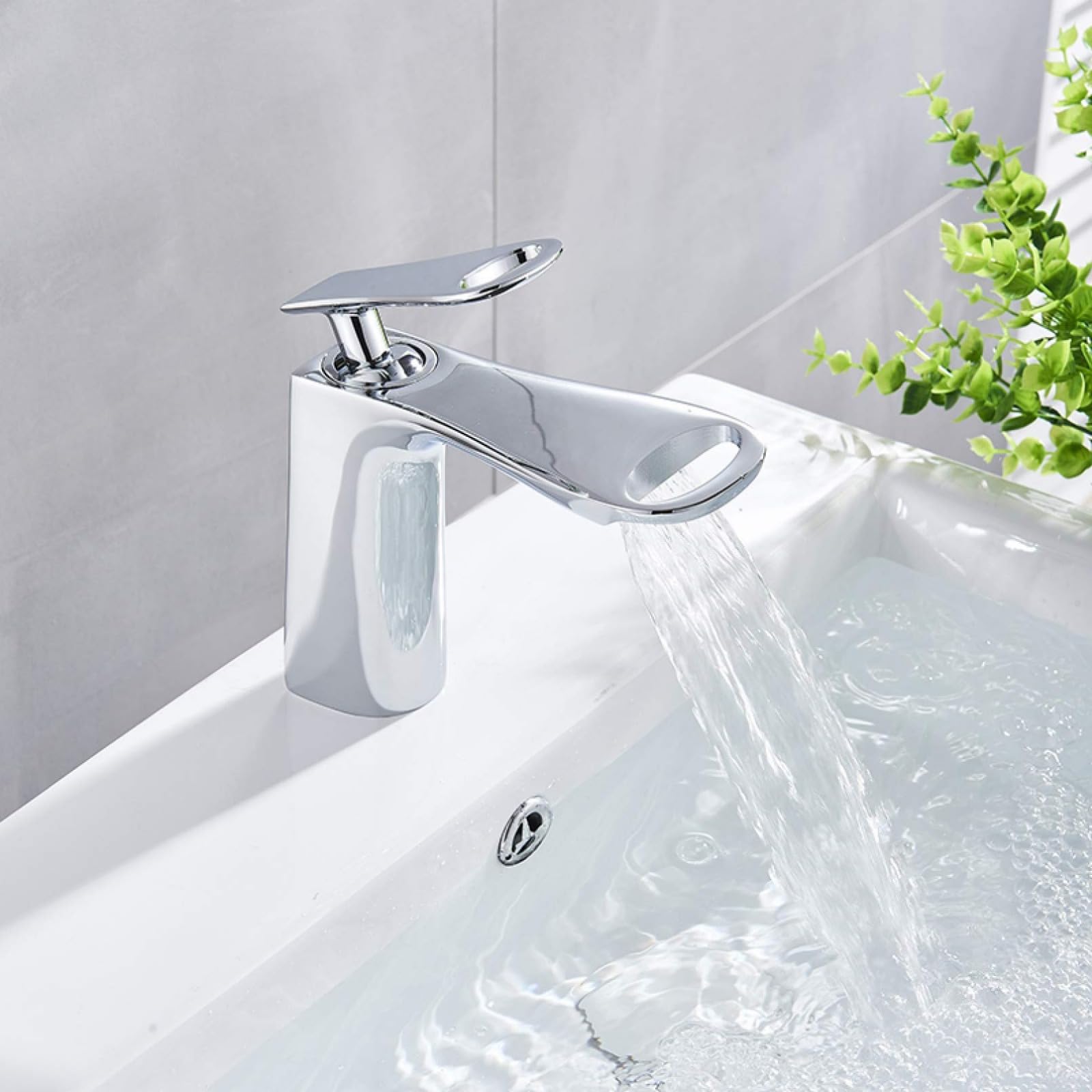 Grifo de lavabo cromado para baño, cubierta Moutend con cubierta, un solo agujero, grifos mezcladores de baño