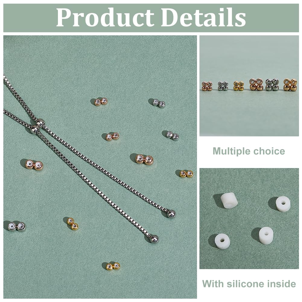 PH PandaHall 3 Colors 24PCS 18k Gold Plated Stopper Beads Double Hole Beads Silicone Slider Bead Adjustable Round Spacer Bead for DIY Bracelet Necklace Earring Jewelry Making - Image 4