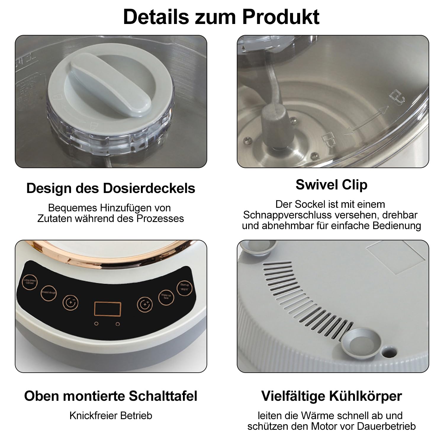 Machine à pétrir en acier inoxydable 5 L avec fonction de fermentation, mélangeur électrique de pétrissage avec minuterie, panneau tactile pour la cuisson à la maison