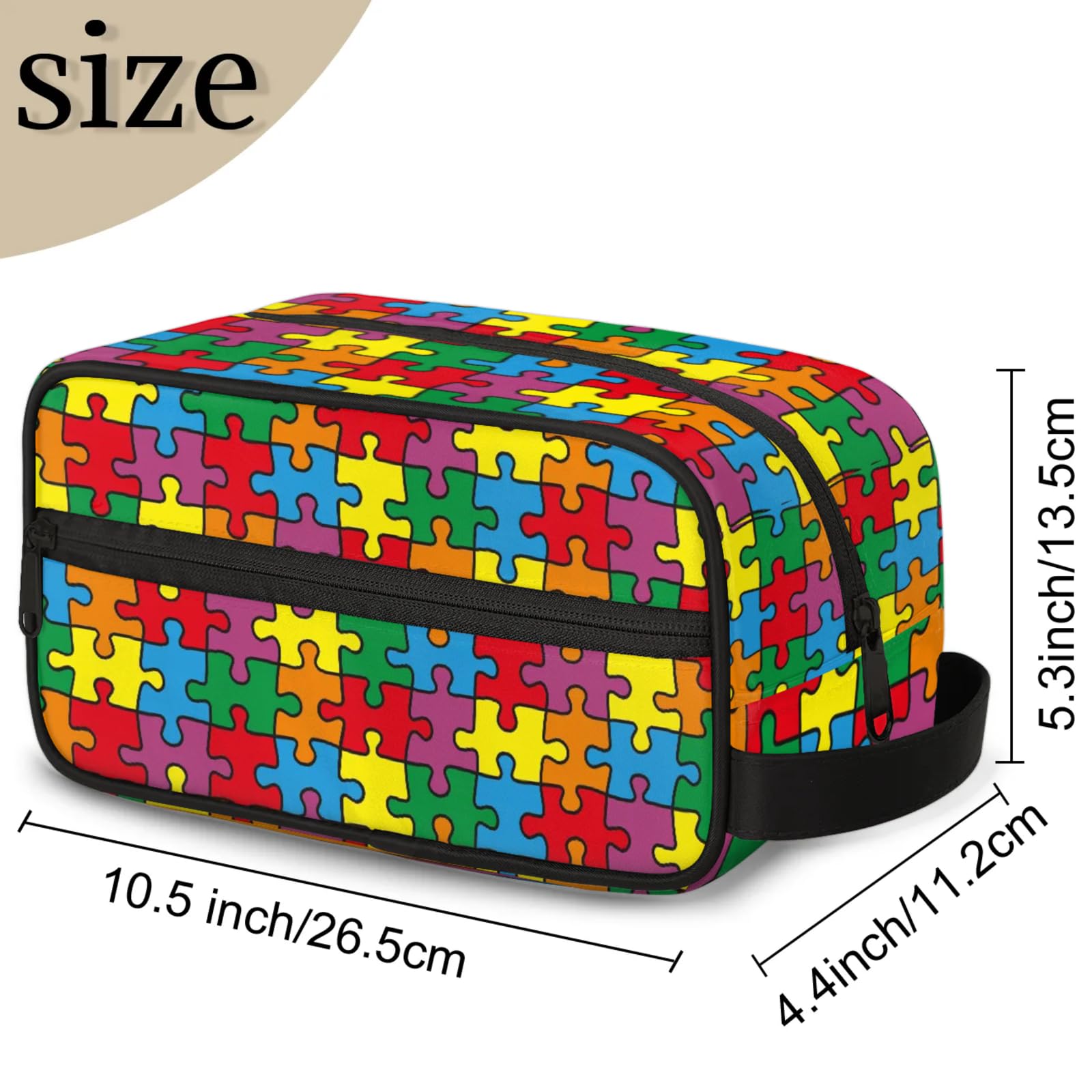 KATHRYNAYA Colorful Puzzle Kids Toiletry Bag Waterproof Hanging Cosmetic Pouch Dopp Kit Medicine Travel Organizer Bag for Girls & Boys