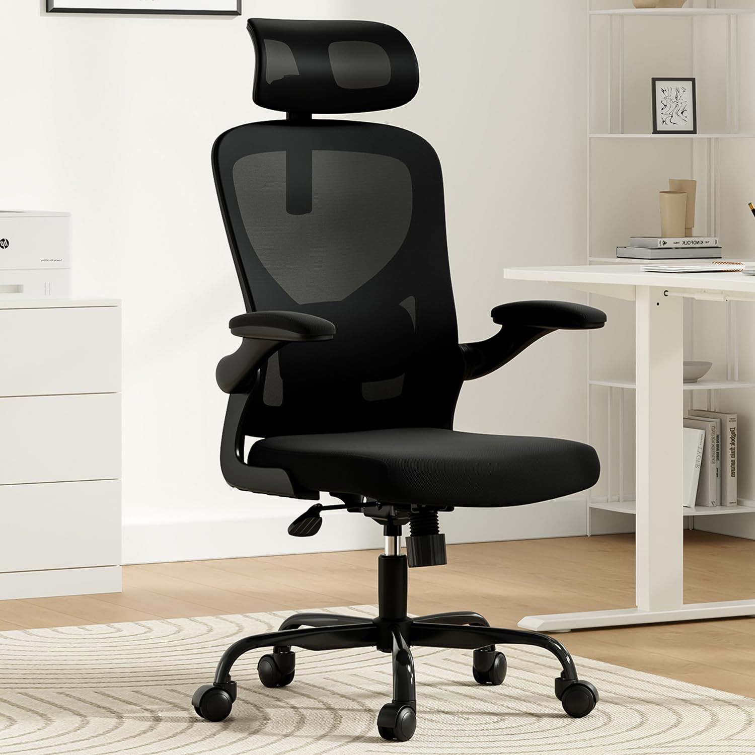 Ergonomic Office Chair, Home Office Desk Chair with Headrest, High Back Computer Chair with Armrests and Adjustable Lumbar Support for Home Office