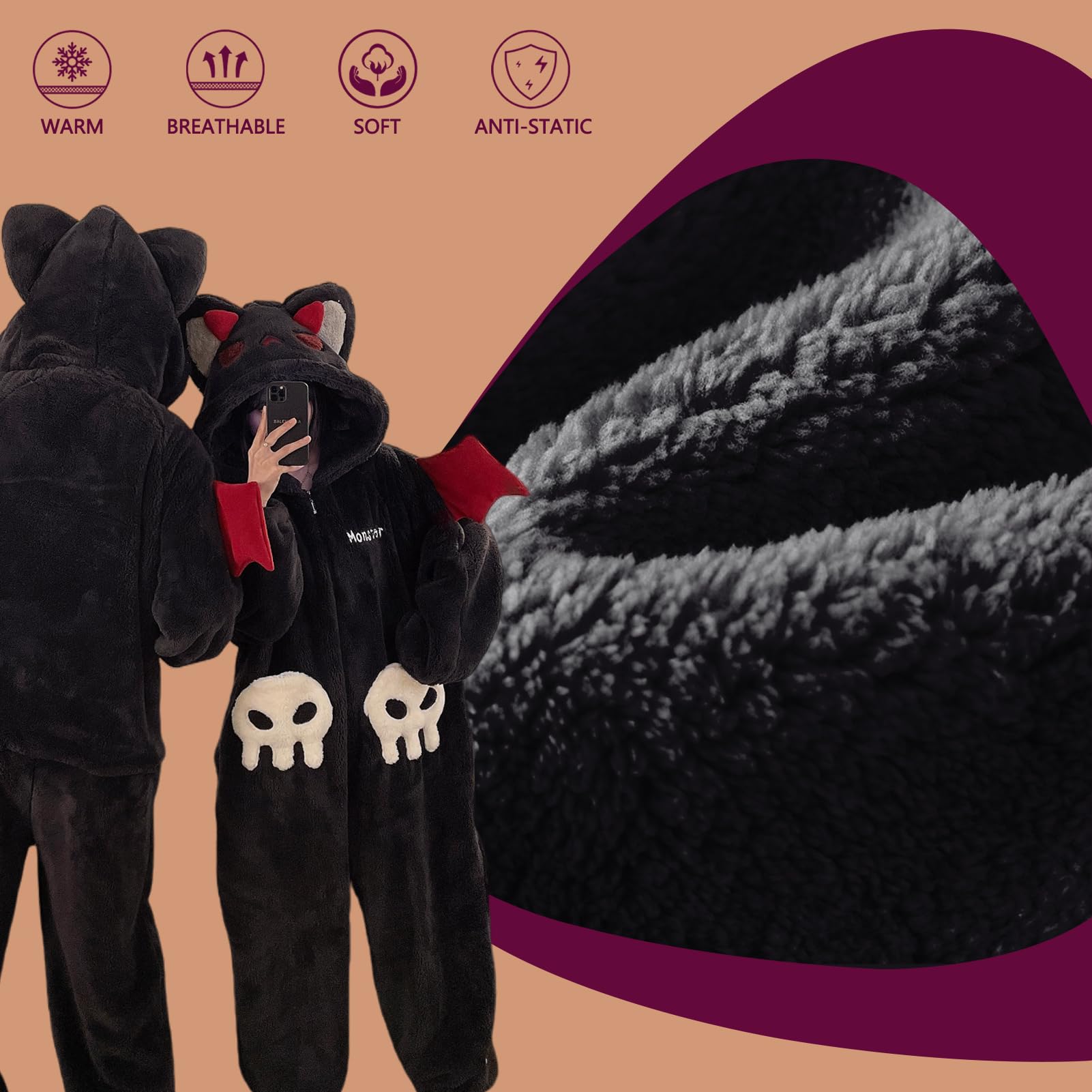 Pigiama Intero Adulti, Costume da Animali, Onesie Unisex per Cosplay di Halloween, Costume Halloween Carnevale Festa Animale Sleepwear