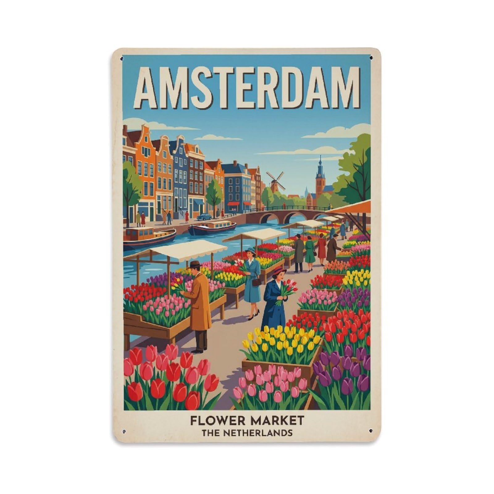 Este 8X12inch Style Vintage Travel Amsterdam Netherlands Marvelous Metal Tin Sign