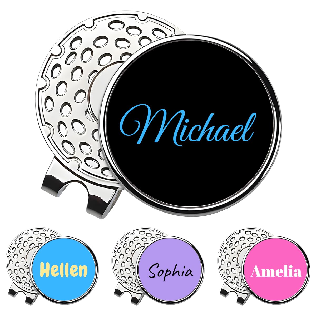 uudiy Custom Golf Ball Marker with Magnetic Hat Clip, Personalized Name Monogram Golf Marker, 1 Inch Removable Ball Marker, Silver Alloy Golf Accessory Gift for Men Women