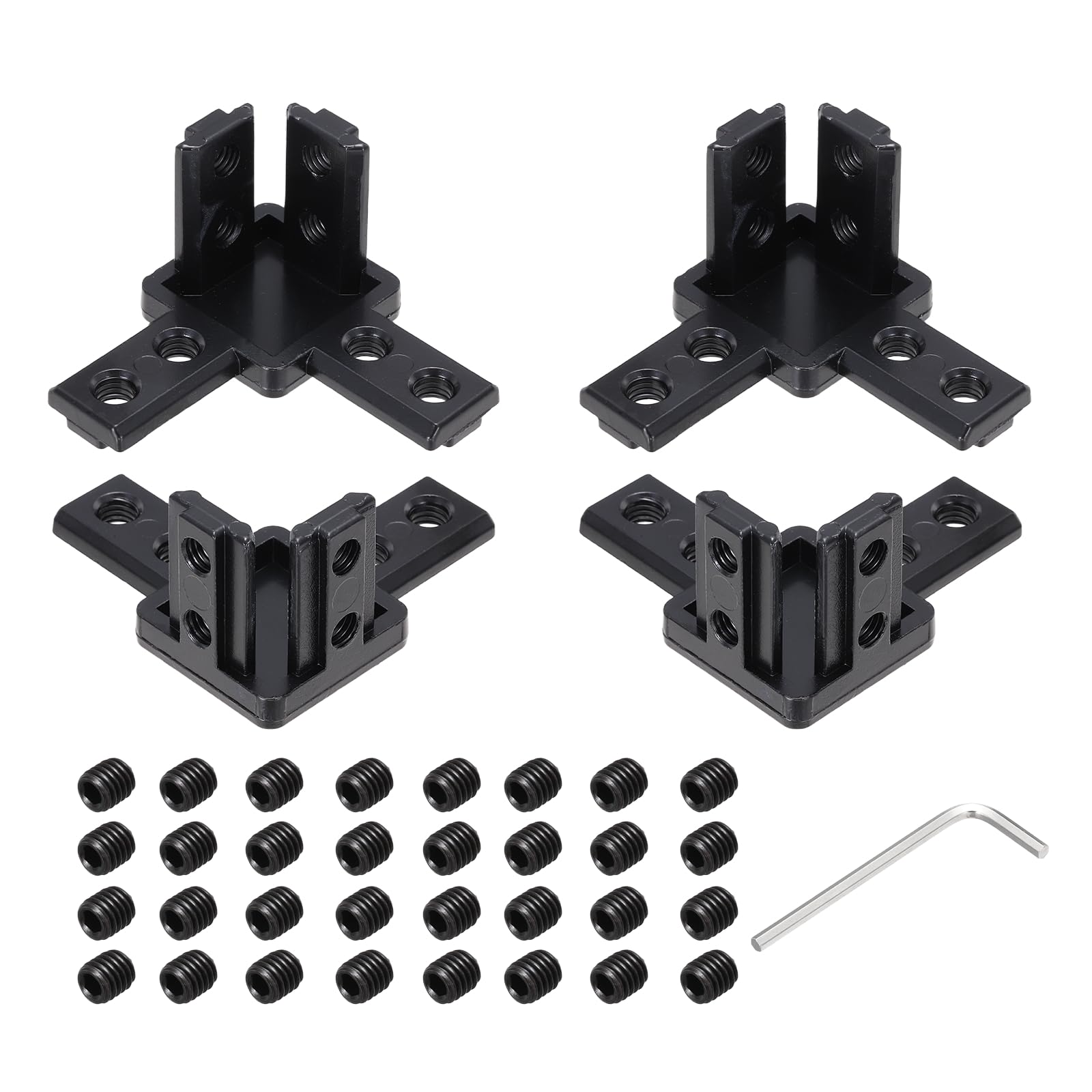 sourcing map 4Pcs 3-Way End Corner Bracket Connectors for Euro-Standard 3030 Aluminum Extrusions t Slot Connector for Industrial Aluminum Connections Printer Frame Accessories, Black