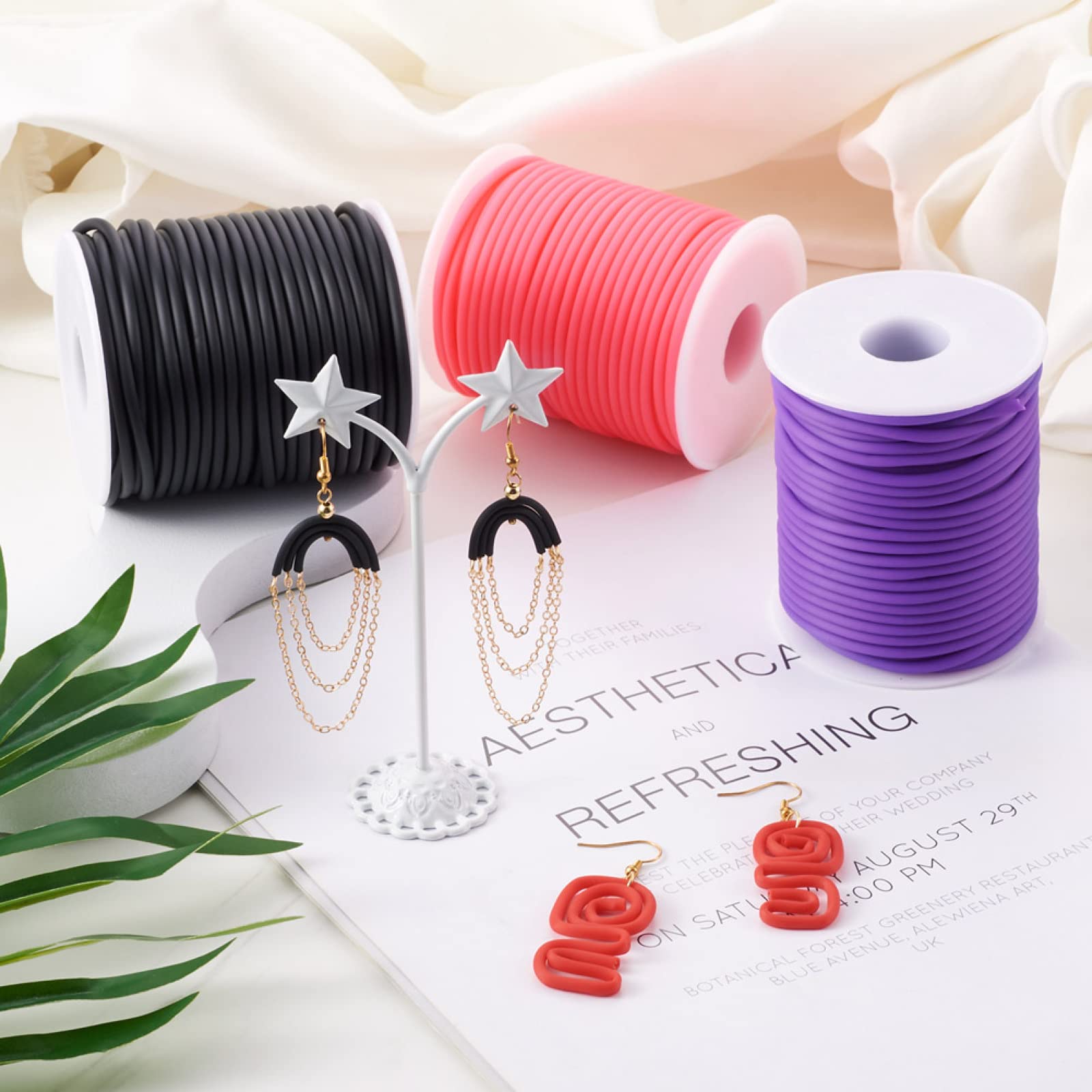 Crafans Rotolo Corda Gomma 3 Mm – 25 Metri – Foro 1,5 Mm – Colore Malva – Per Gioielli E Lavori Fai Da Te - 3
