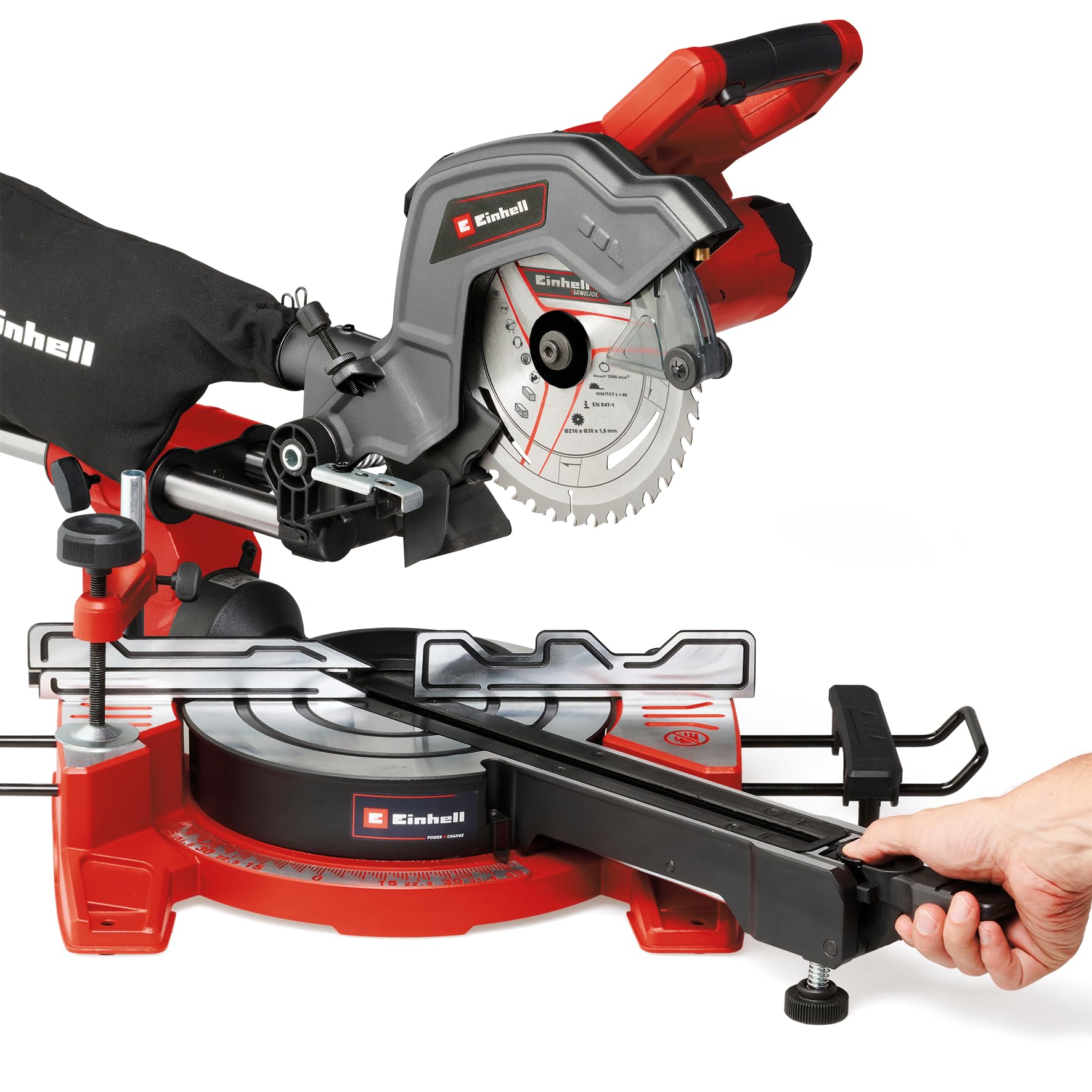 Einhell Batteria Radiale Sega troncatrice/troncatrice TE-SM 36/8 L Li Solo Power X-Change (36 V, profondità di taglio massima/larghezza: 65 mm x 305 mm, Ø216 mm, testa per sega inclinabile, senza