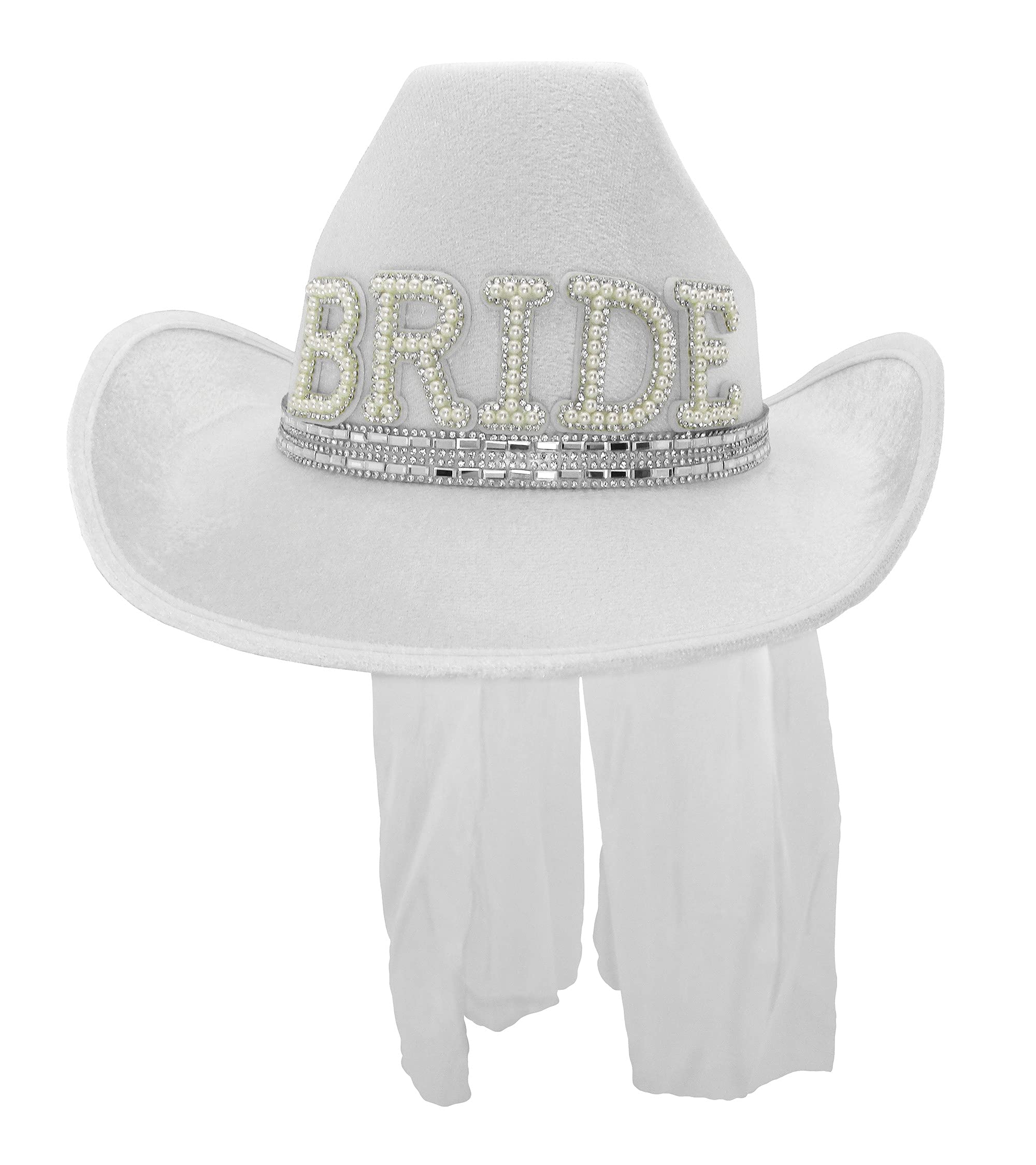 Nicky Bigs Novelties White Bride to Be Cowgirl Hat with Veil – Bachelorette Party Supplies, Bridal Shower, Western Wedding, Country Theme, Nashville Outfit, Rodeo, Disco, Hoedown, Hen Night Accessory