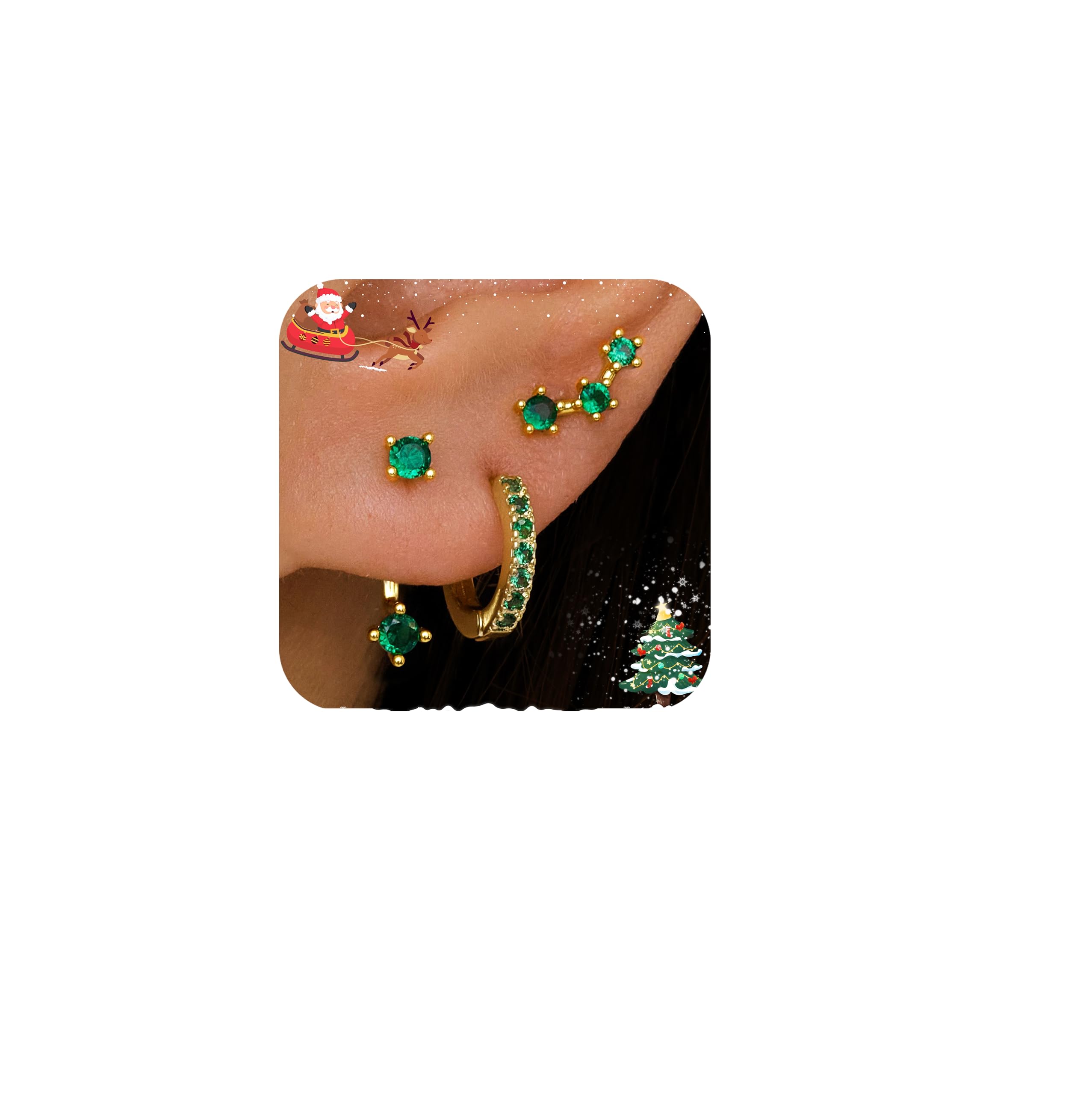 Gold Plated Stud Huggie Earrings Stack for Women Trendy, 3 Pairs Small Cute Hoop Jacket Cartilage Earring Set, Fashion Accessories Holiday Western Jewelry Christmas Gifts