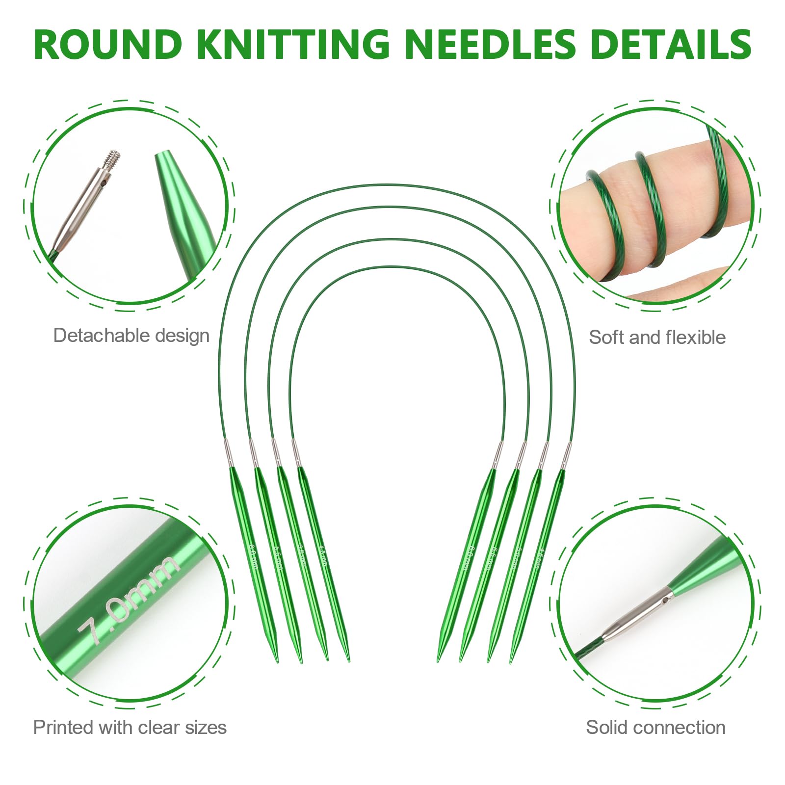 Aeelike Austauschbares Rundstricknadel-Set, Rundstricknadel-Set mit Etui und Zubehör, 13 Paar 3 mm-10 mm austauschbare Stricknadeln Metall, Strickset für Anfänger und Erwachsene