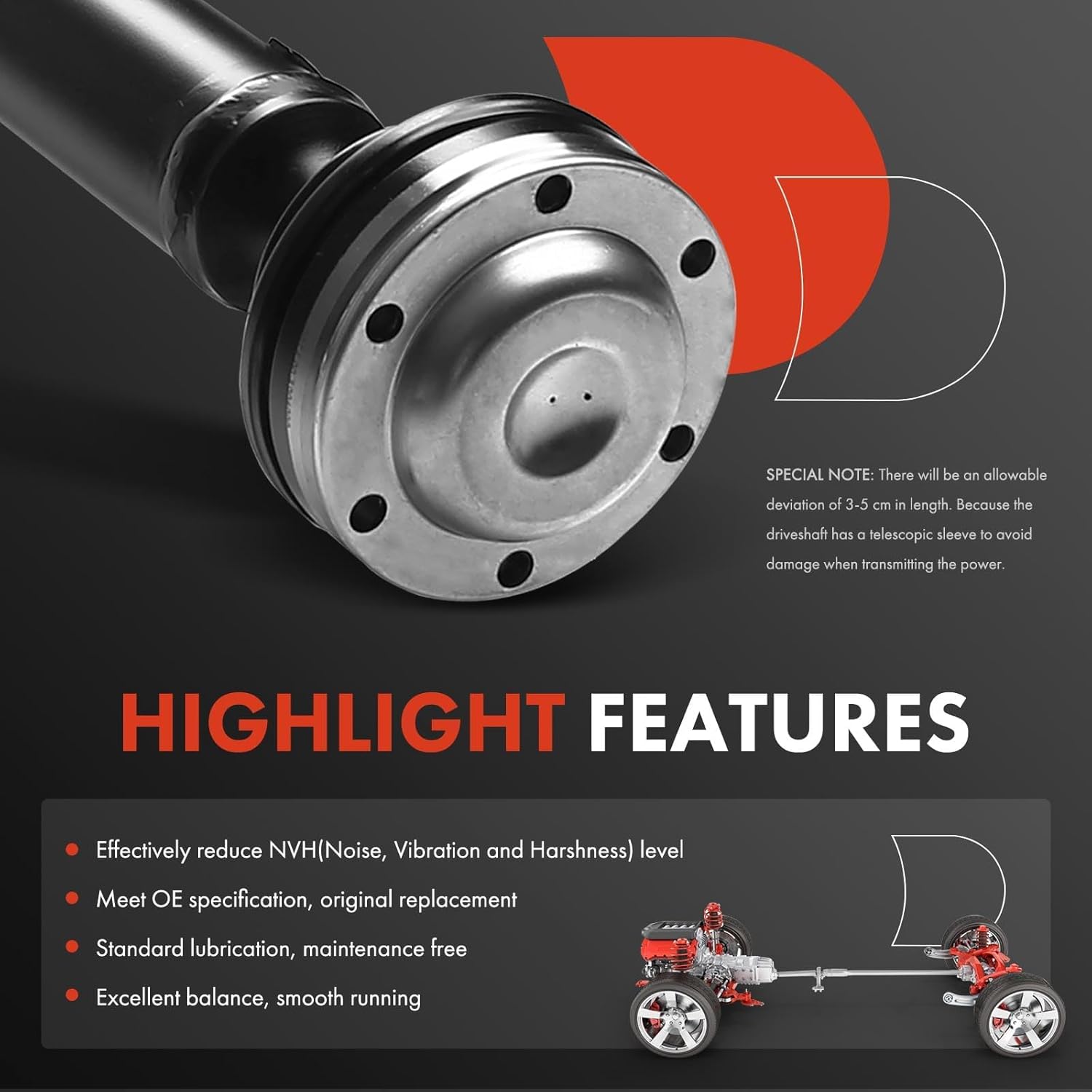 A-Premium Front Prop Drive Shaft Assembly Compatible with Dodge Dakota 2001-2007, Durango 2001-2003 & Mitsubishi Raider 2006-2007, 4WD only, (end to end 26.5"), Replace# 52105982AC