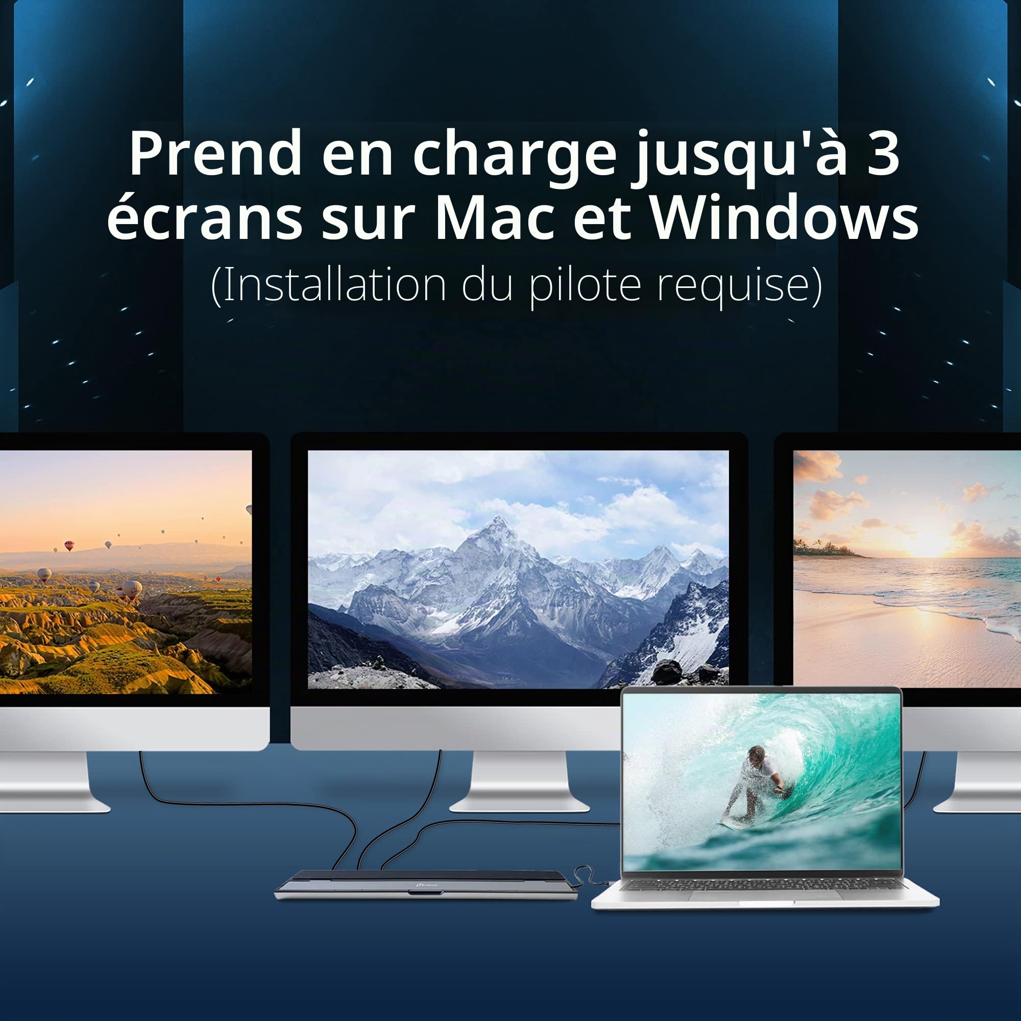 Station d'accueil Type-C j5create | 3 écrans simultanés, DisplayPort, VGA, charge rapide PD, Gigabit Ethernet, câble Type-C 1,5 pied inclus (JCD543)