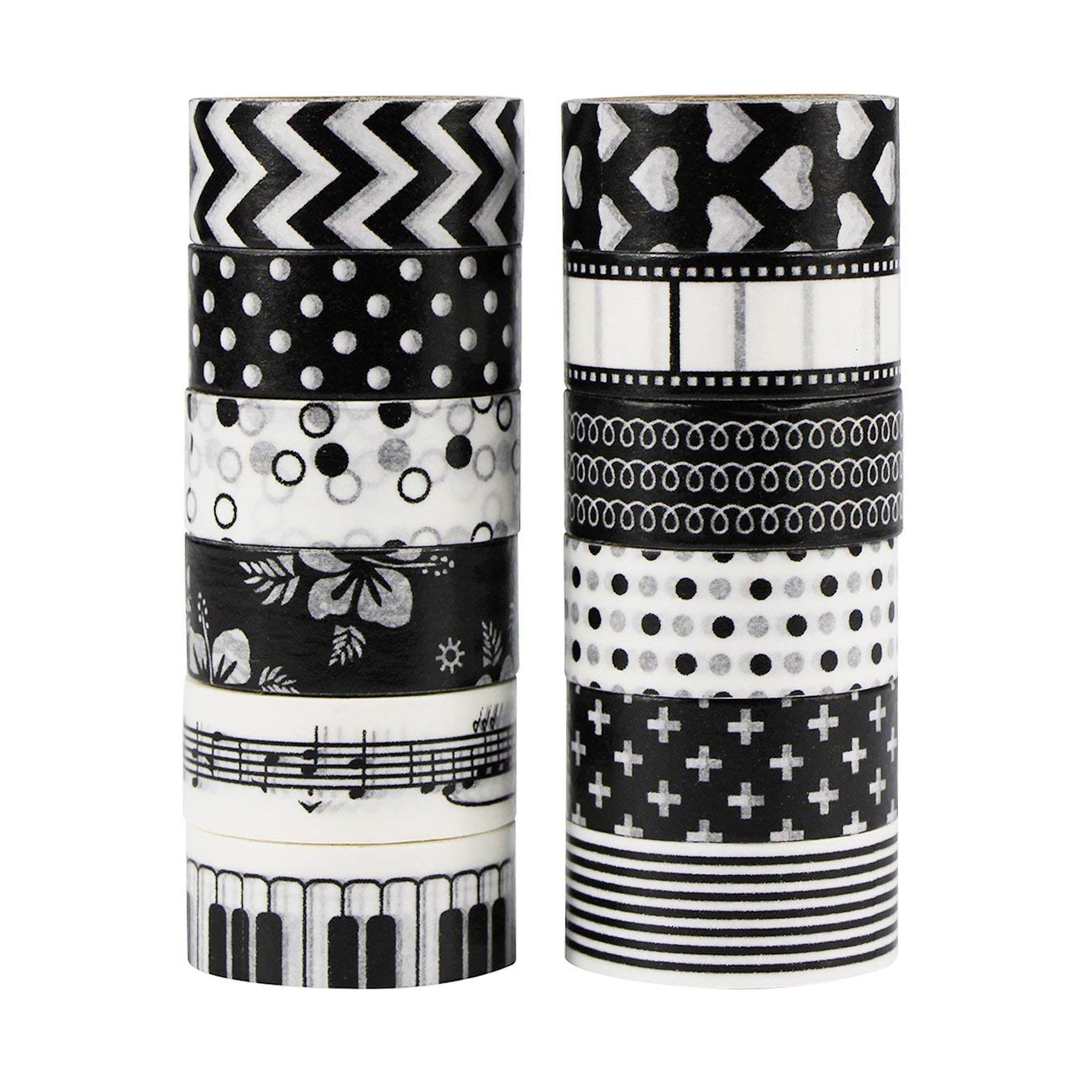 12pcs Decorative Washi Tape Masking Tape Adhesive Scrapbooking DIY Craft Gift (Black)