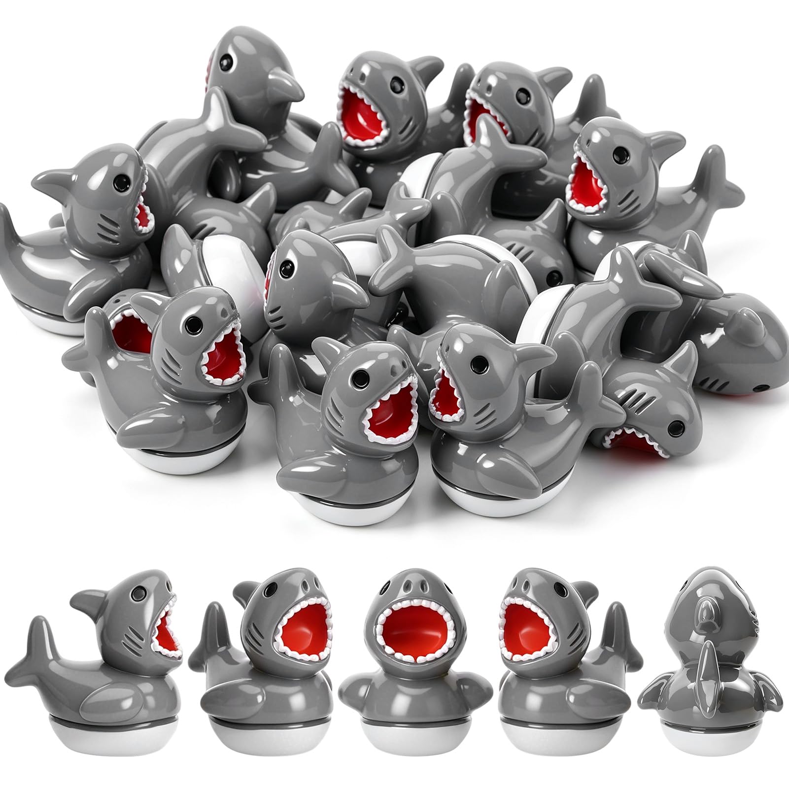 50 Pcs Shark Ducks Toy Figures, Mini Resin Ducks Bulk, Tiny Duck Figurine Dress up Game Toy for Summer Party Favors (Shark Duck)