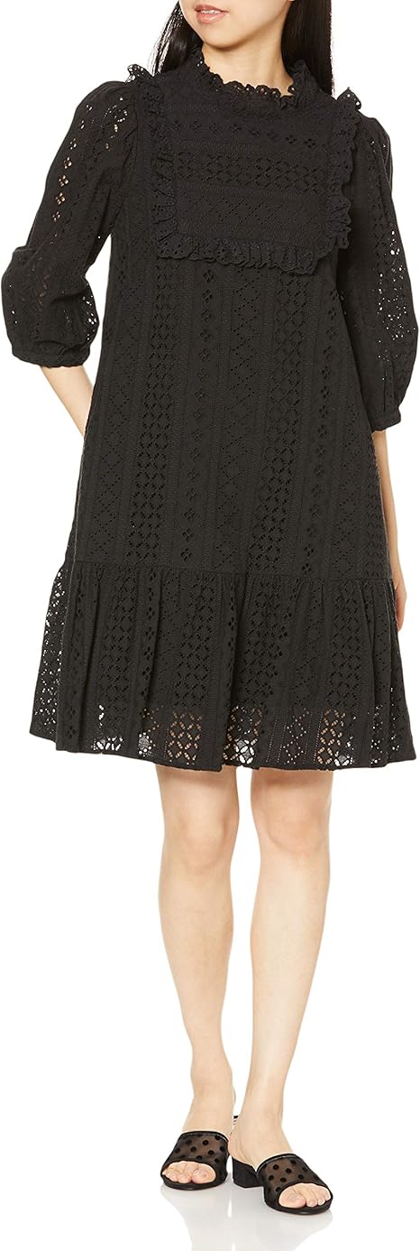 Amazon Co Jp トランテアン ソン ドゥ モード カジュアルドレス コットンレース５分袖サックワンピース レディース ﾌﾞﾗｯｸ 38 服 ファッション小物