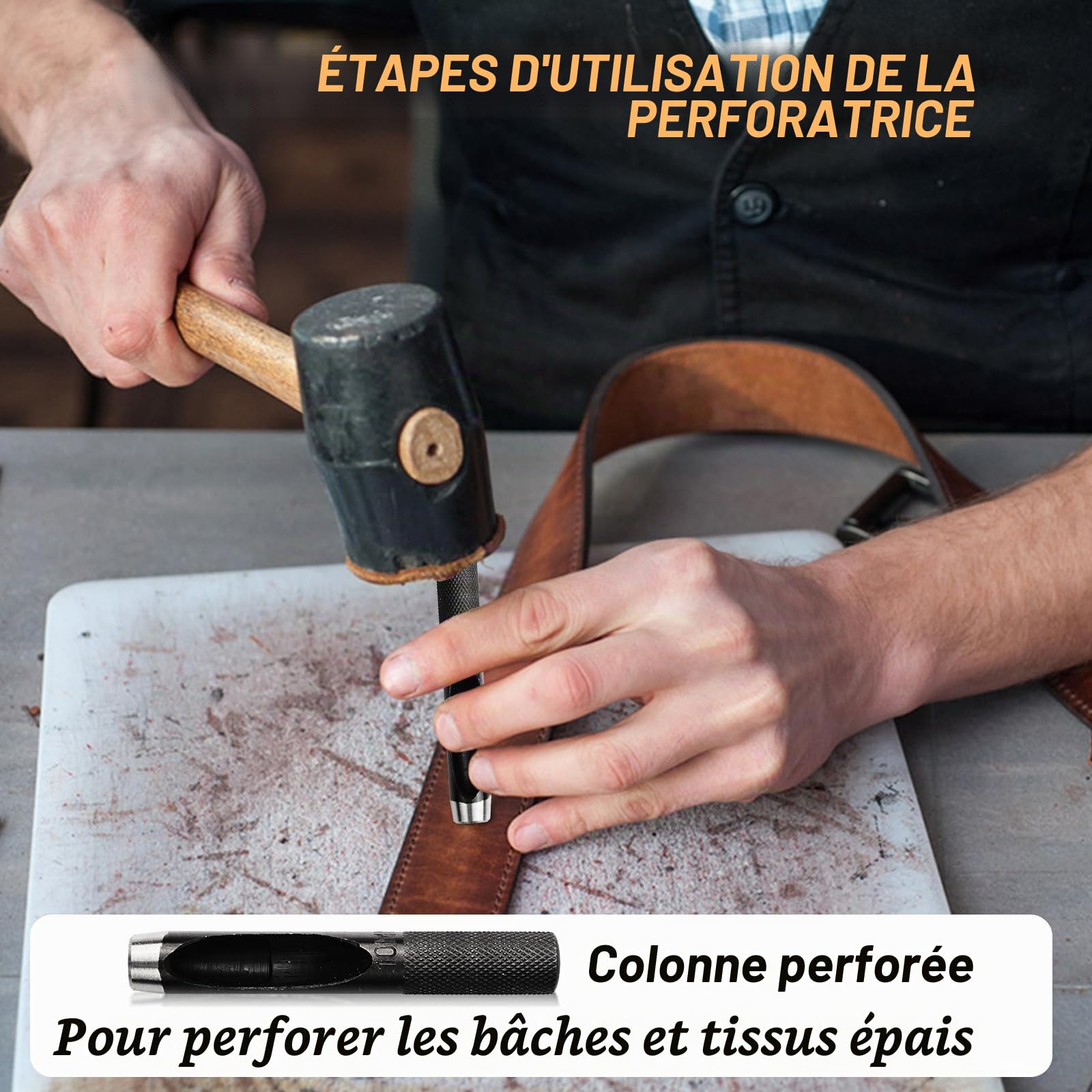 Preciva Ensemble de Poinçon à Œillets, Pince à Œillets de 10mm avec 200 Œillets Métalliques, Mécanisme de Verrouillage, Outil de Presse à Œillets à Trou Manuel pour Affiche, Bannière, Carton