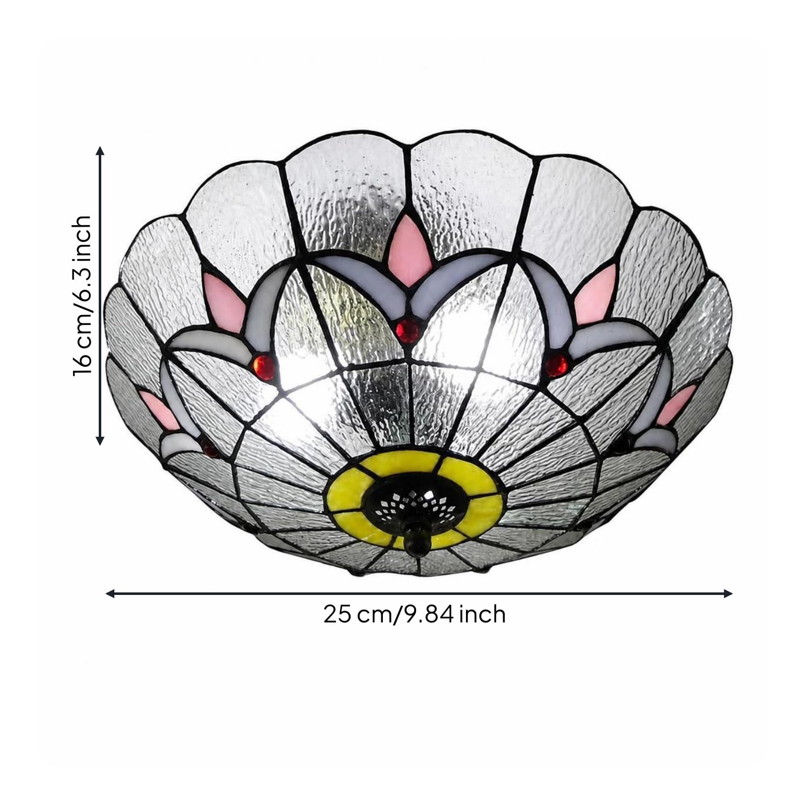 LOVIVER Flach Buntglas Deckenleuchte | Handgefertigter Glasschirm, Buntglas Deckenlampe, Vintage, Deckenleuchte mit rundem Buntglasschirm, für Wohnzimmer, Flur, Transparent