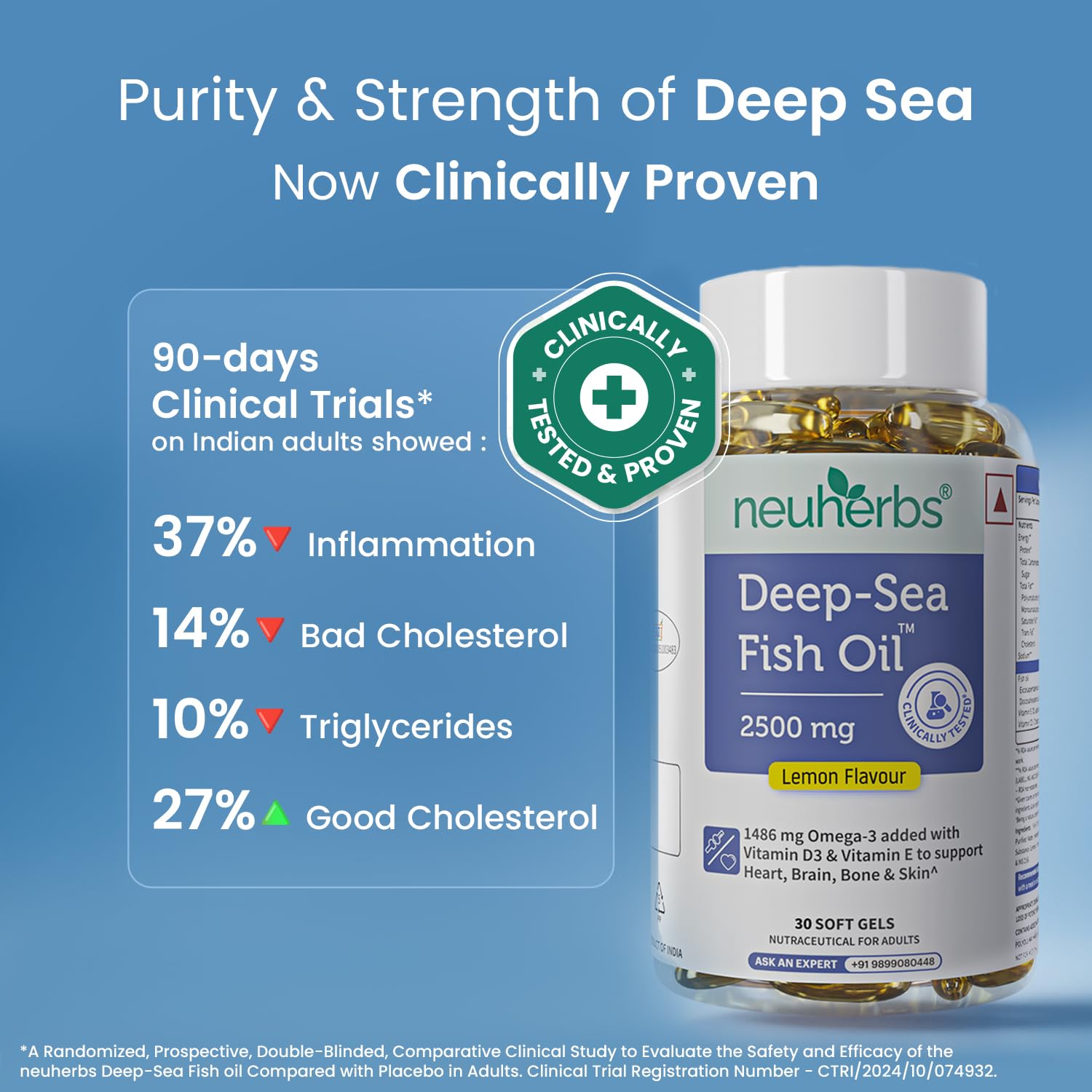 Neuherbs Deep Sea Omega 3 Fish Oil 30 Softgels, Omega 3 Supplement Triple Strength 2500 Mg for Muscle, Joints, Heart & Cognitive Support, No Fishy Burps with Lemon Flavour, 1 count, 30 capsules — Amazon image 4