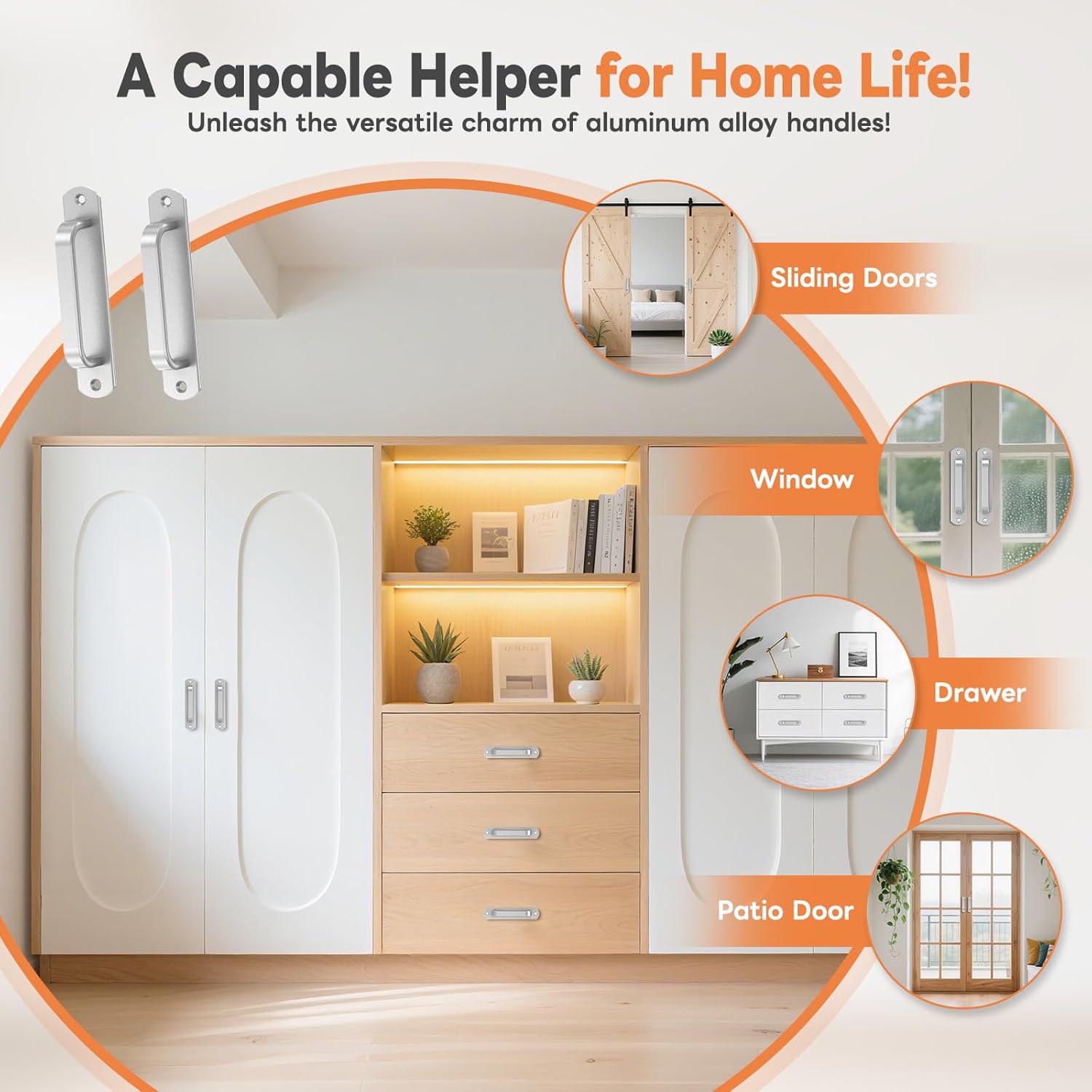 5.7 Inch Sliding Barn Door Handle - Aluminium Alloy Cabinet Pull Handles for Closet, Drawer, Garage, Fence Door & Bunk Bed - Safe Handrail, Comfy Grip & Long-Lasting Use (8, Silver)