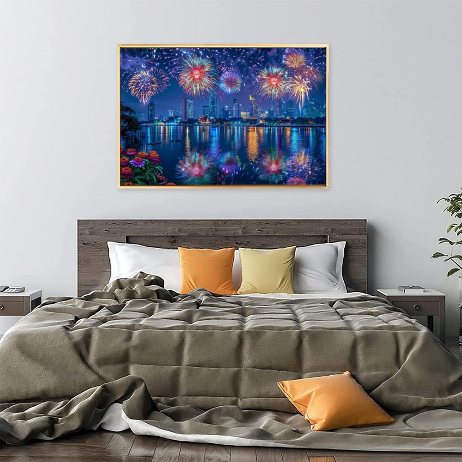 Amazon.co.jp: 絵画 バンコクの街並みを彩るカラフルな花火 アート