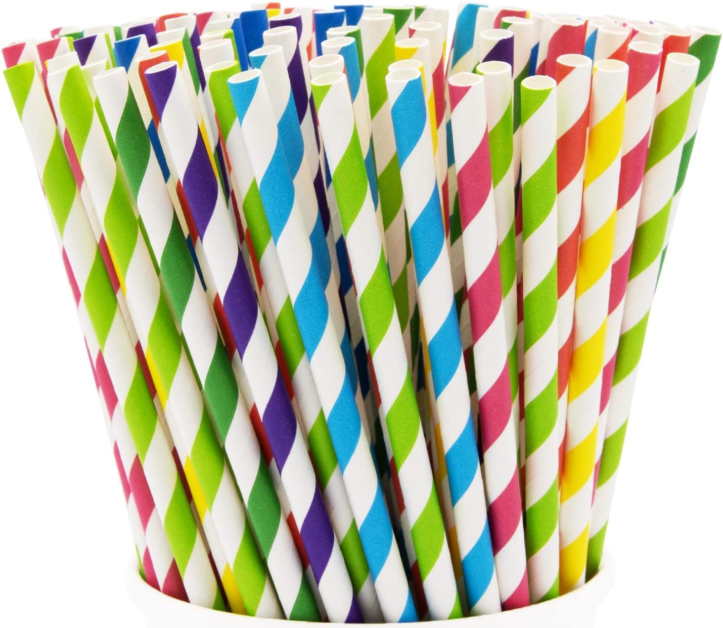 ikis - Paper Straws Biodegradable, Multicolor Eco Friendly Bulk Compostable Durable Paper Drinking Straws for Drinks, Juices, Shakes, Restaurants, Bridal Shower, Wedding Parties - Pack of 100