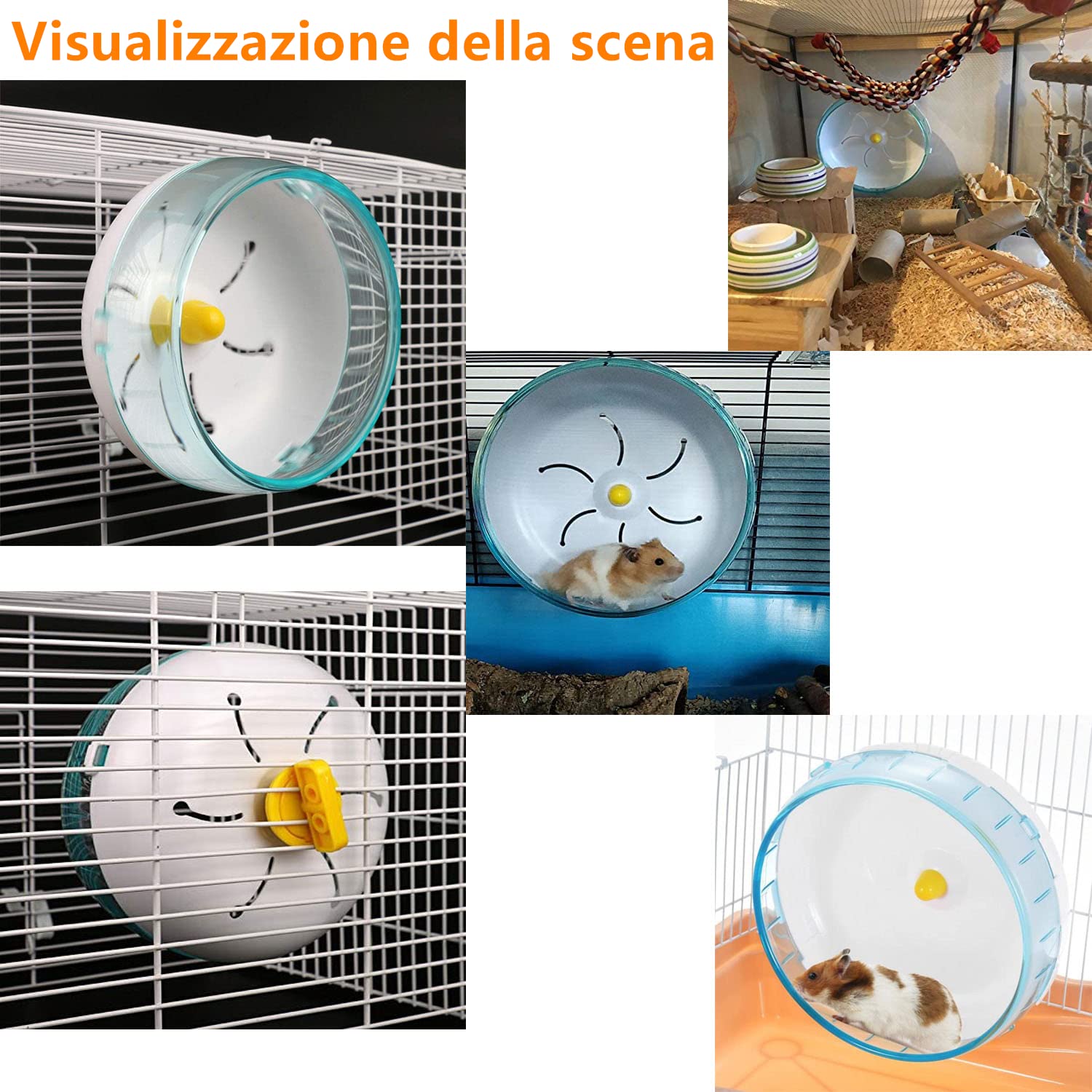 Ruota Criceto, Ruota per Esercizi per Criceti, 12cm pollici in plastica acrilica Super silenziosa Ruota da corsa per Criceti Nani Siriani, Gerbilli, Topi o altri Piccoli Animali Domestici, Blu