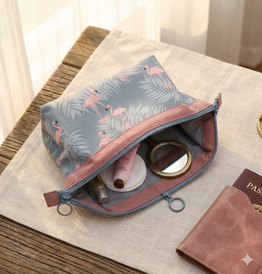 rishyan Naylon Cosmetic Toiletry Makeup Pouch with Portable Travel Multipurpose Water-Resistant Zipper Makeup Brush Bags - Flamingo RSPF-40-picture-18